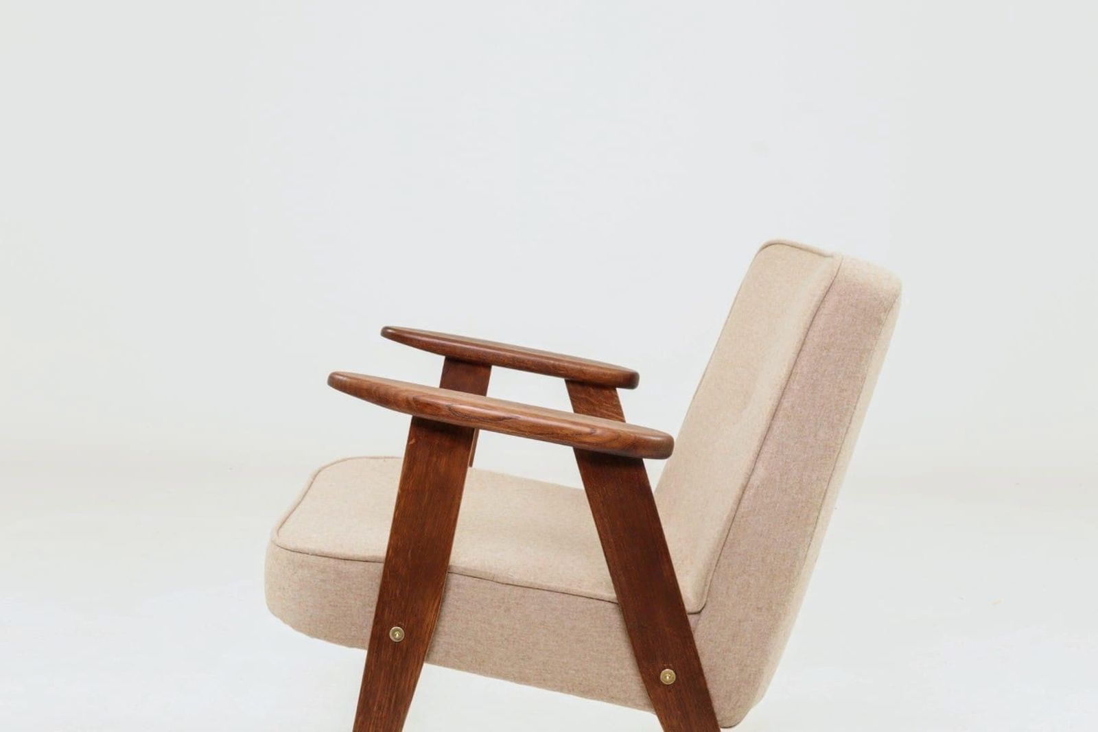 photo for sale Vintage Pair Armchair, Oak Wood, Wool Upholstery, Fully Refurbished