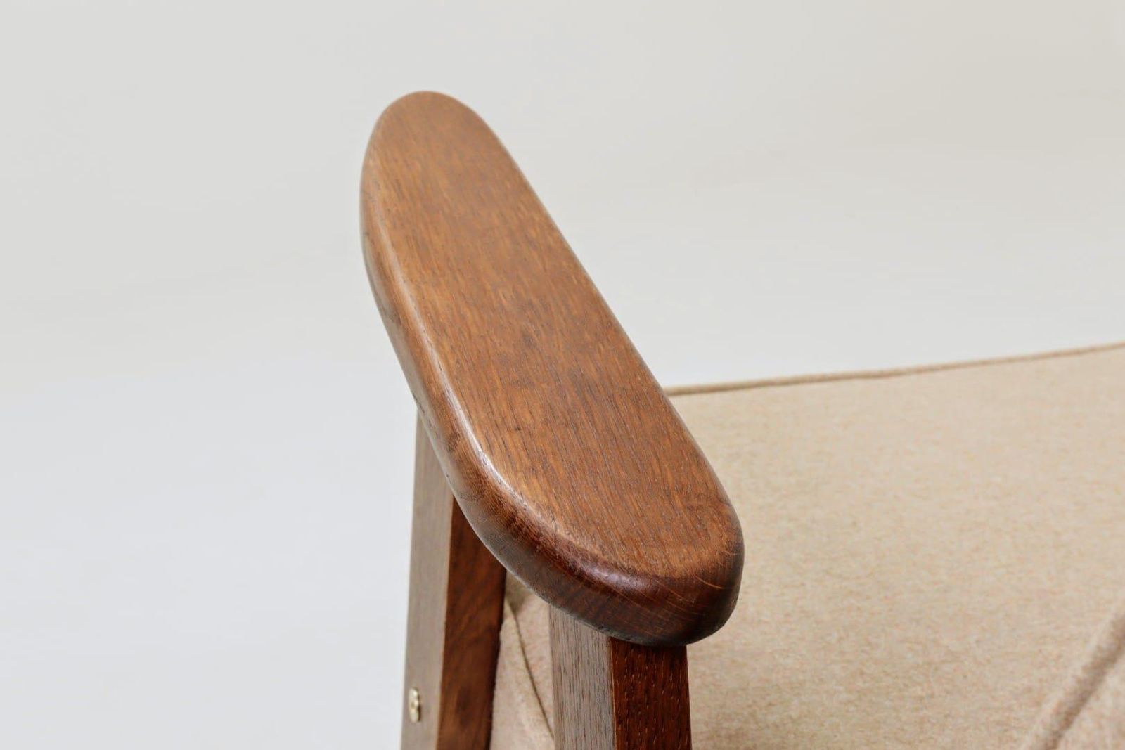 Furniture Vintage Pair Armchair, Oak Wood, Wool Upholstery, Fully Refurbished photo
