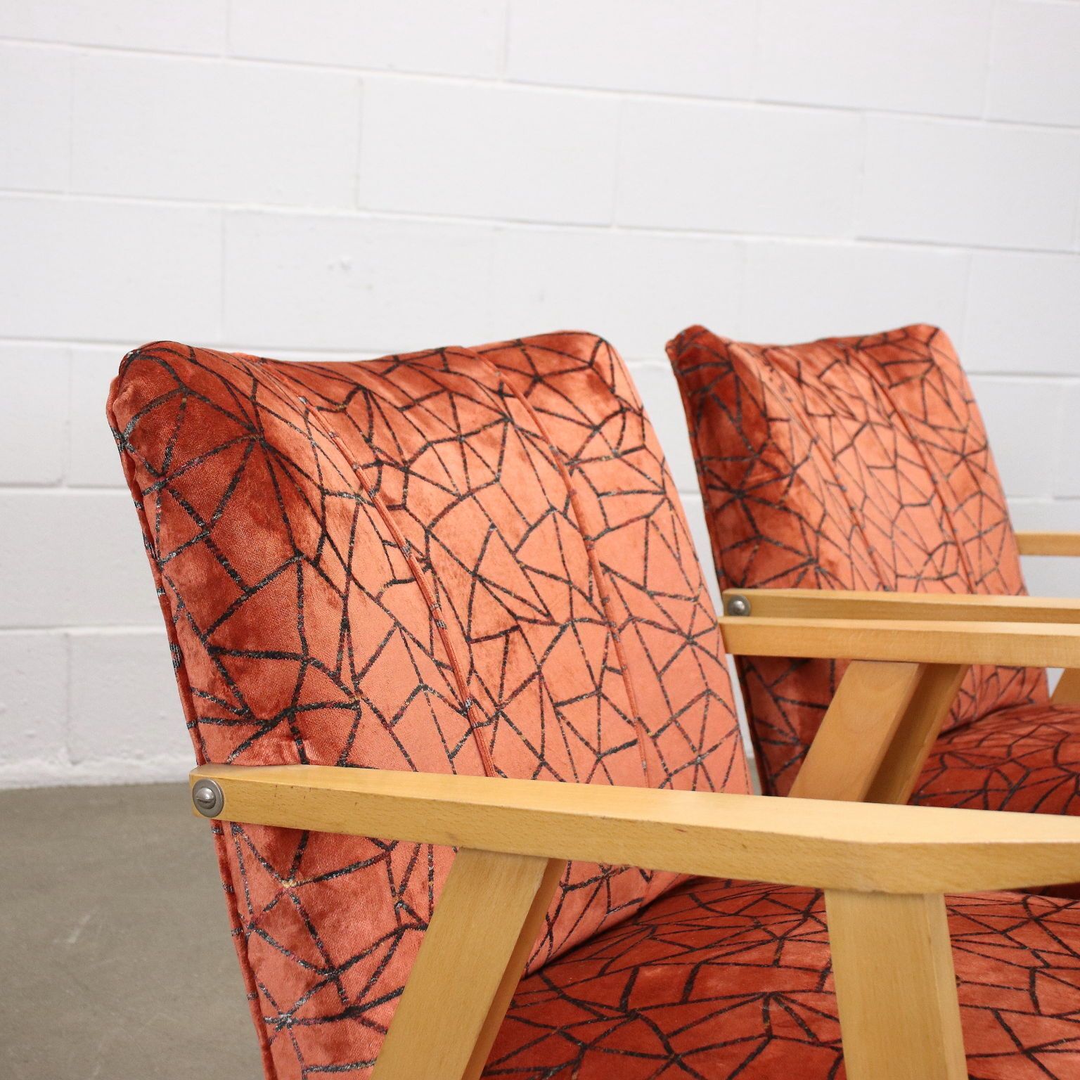Pair Of Vintage Armchairs Beech Foam Upholstery Velvet Italy 1960s photo for sale