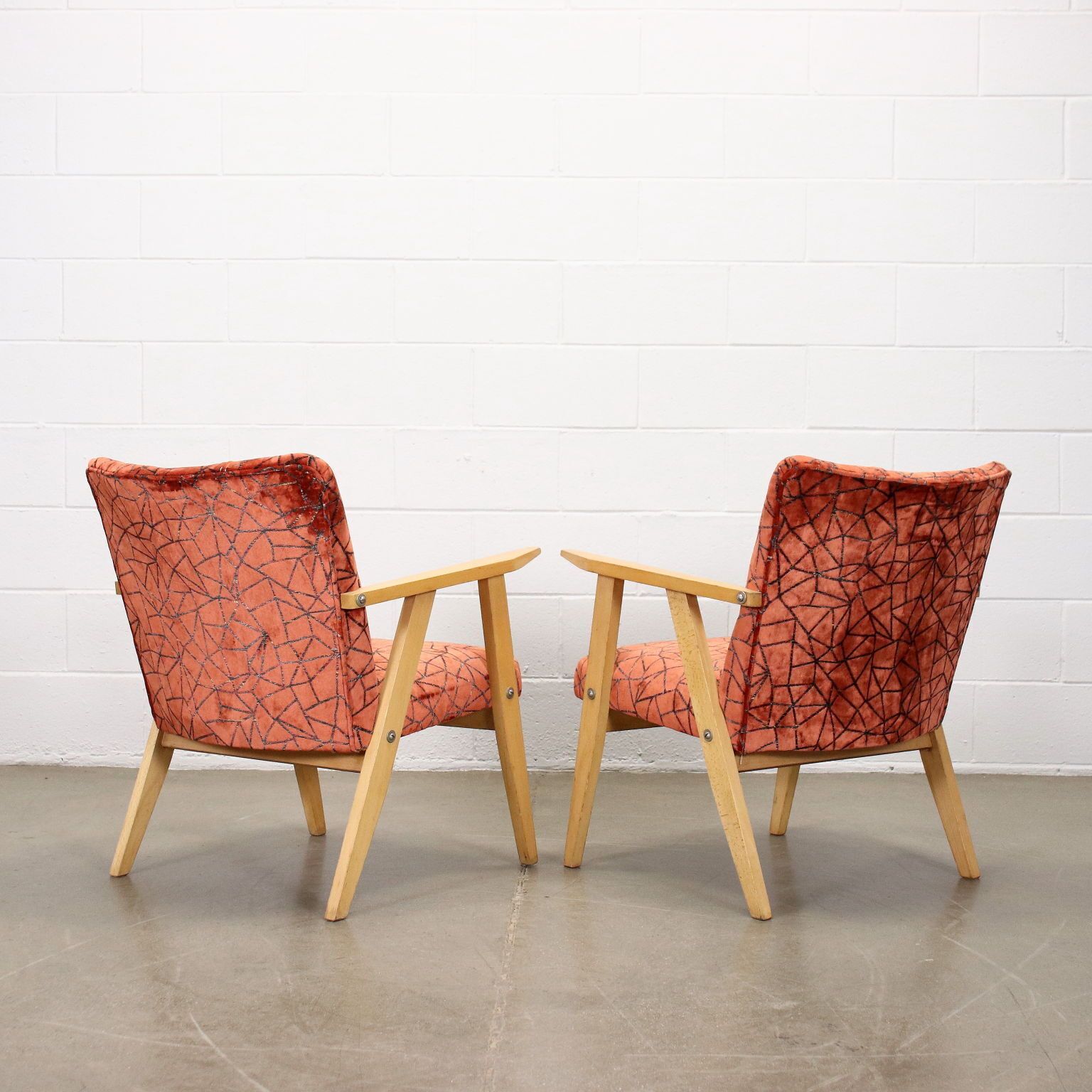 Pair Of Vintage Armchairs Beech Foam Upholstery Velvet Italy 1960s photo buy