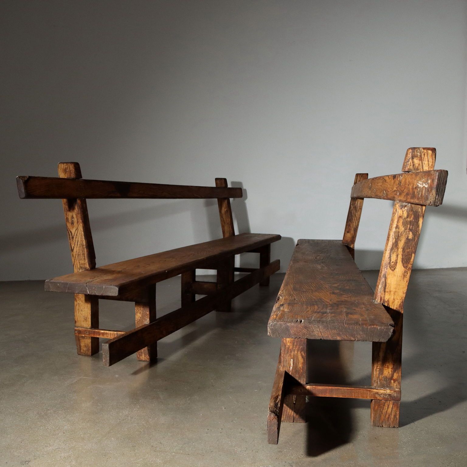 Antique Benches Chestnut Conservative Restoration Italy XX Century