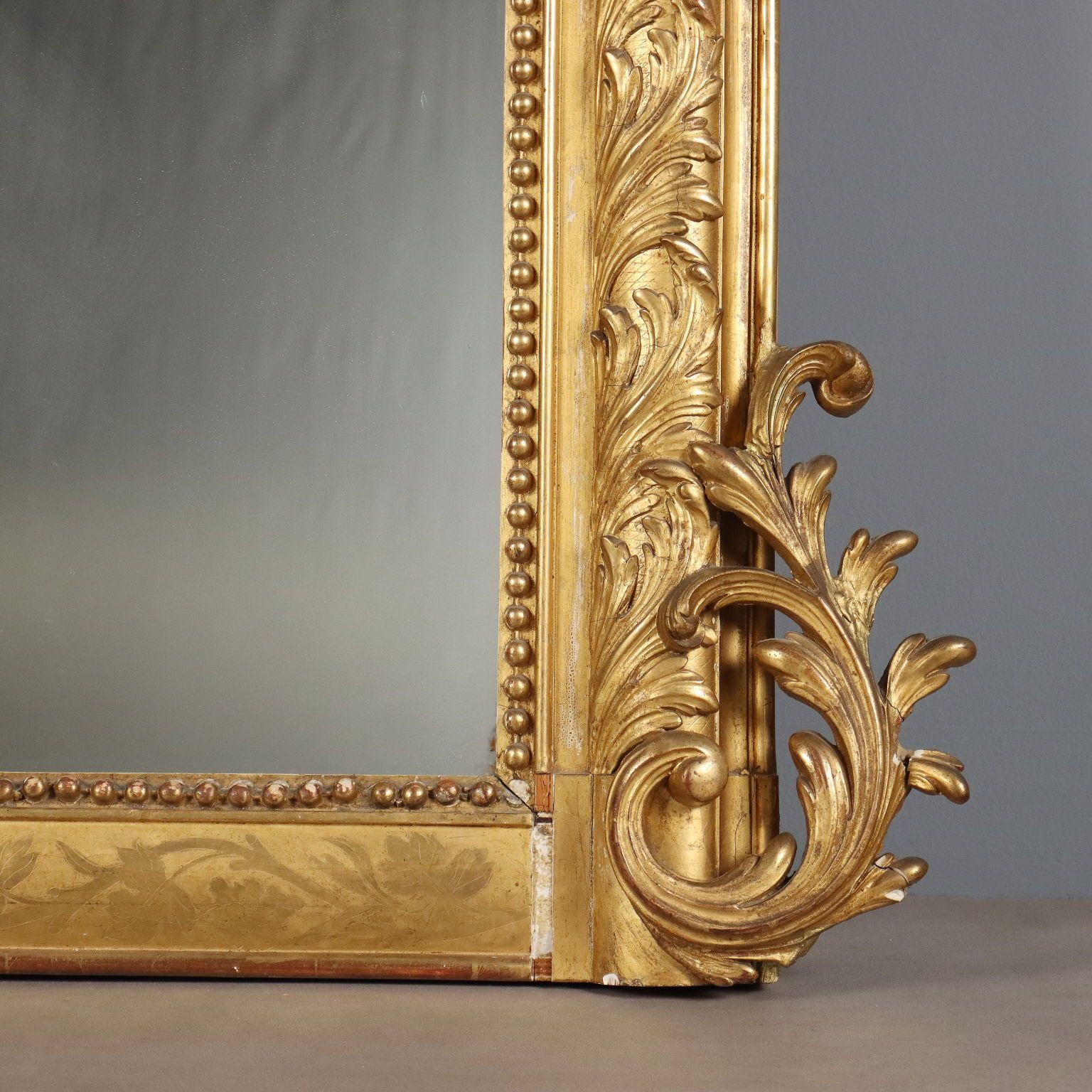 Antique Eclectic Style Mirror Gilded Fir Carved Italy XIX Century photo vintage