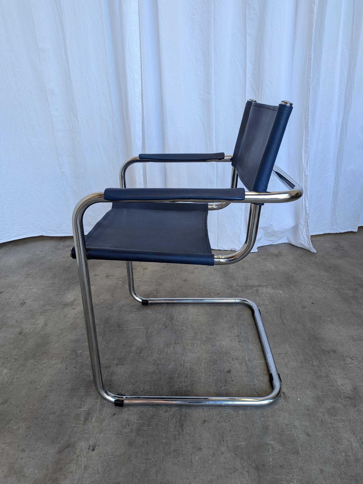 Vintage Mart Stam Style S34 Chair: Blue Leather, Bauhaus Office Armchair photo Furniture