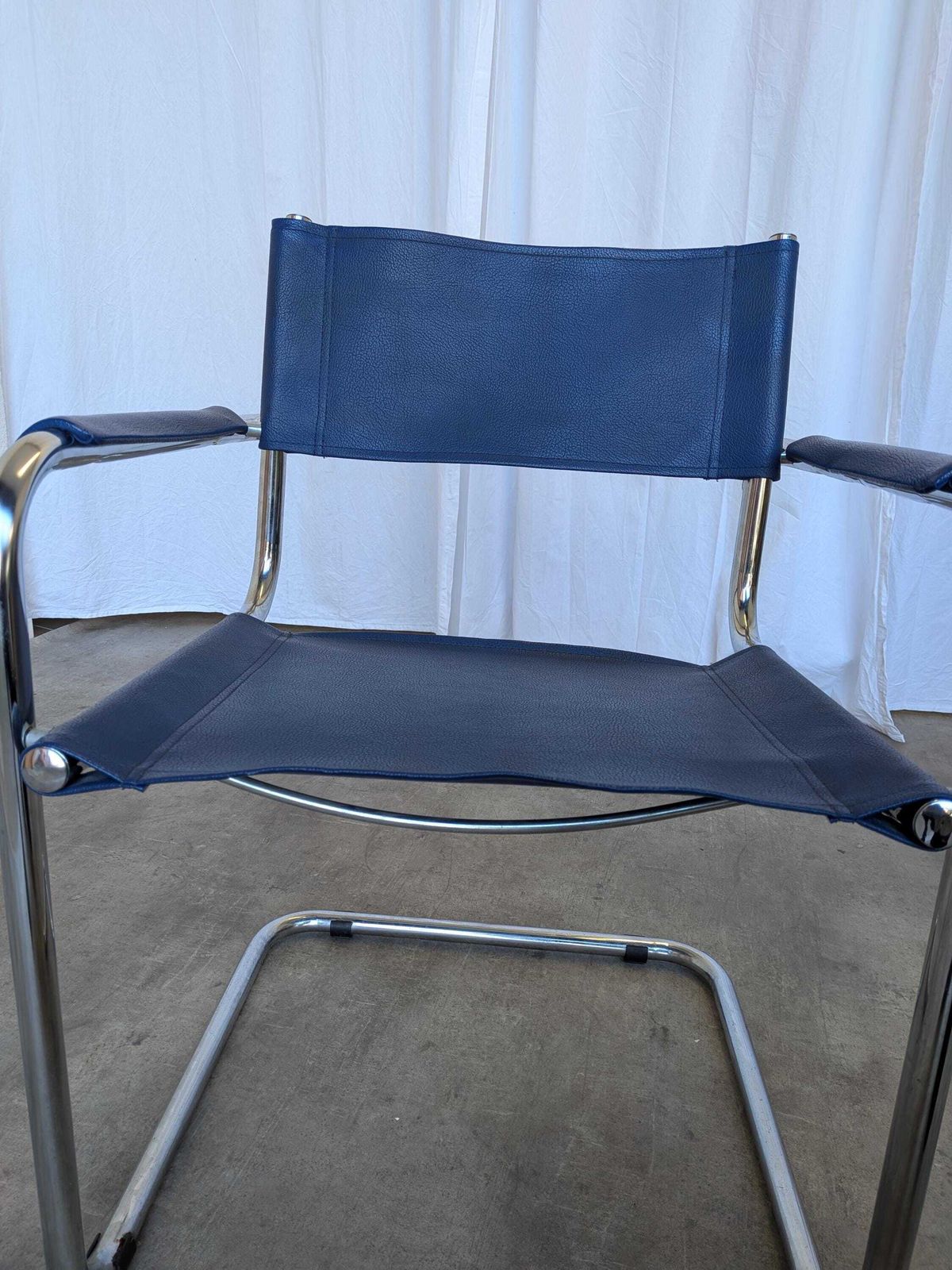 Vintage Mart Stam Style S34 Chair: Blue Leather, Bauhaus Office Armchair photo 408.0
