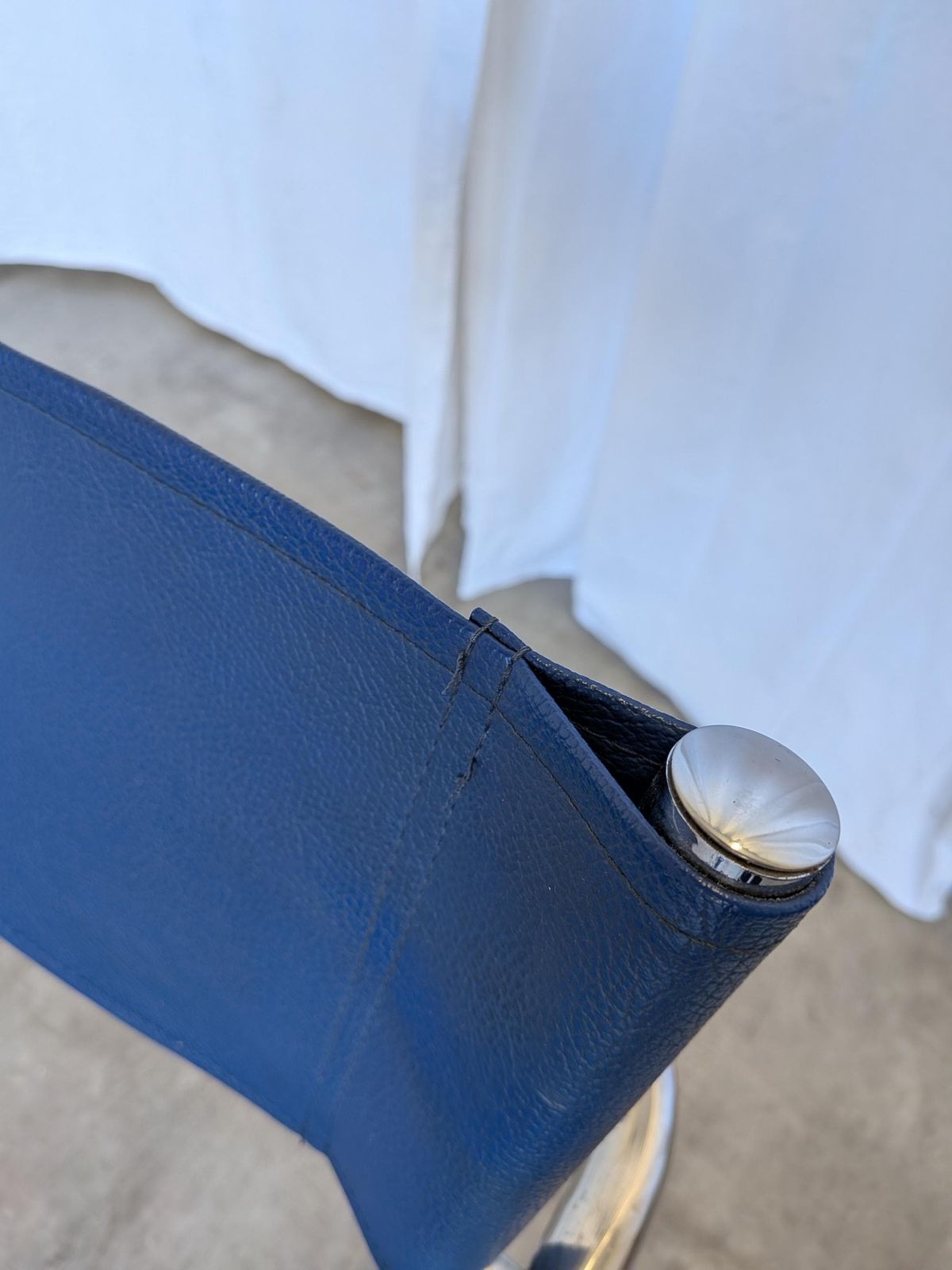 photo for sale Vintage Mart Stam Style S34 Chair: Blue Leather, Bauhaus Office Armchair