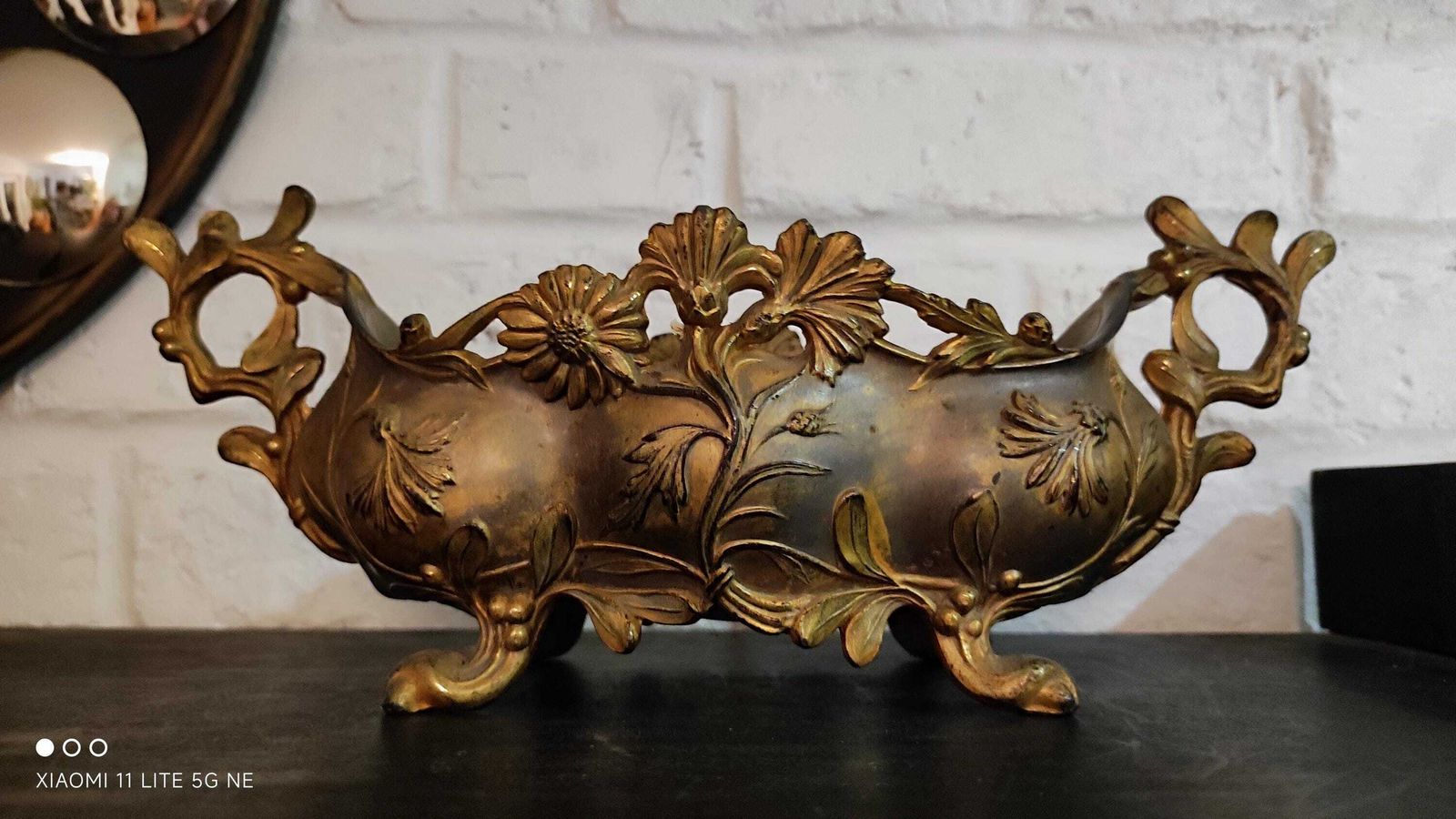 Antique French Jardinière In Rococo Style Centerpiece, Gilded Spelter Planter photo for sale