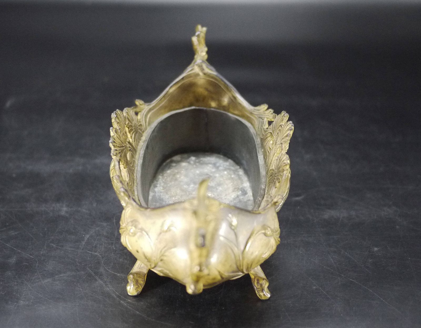 154.0 Antique French Jardinière In Rococo Style Centerpiece, Gilded Spelter Planter photo
