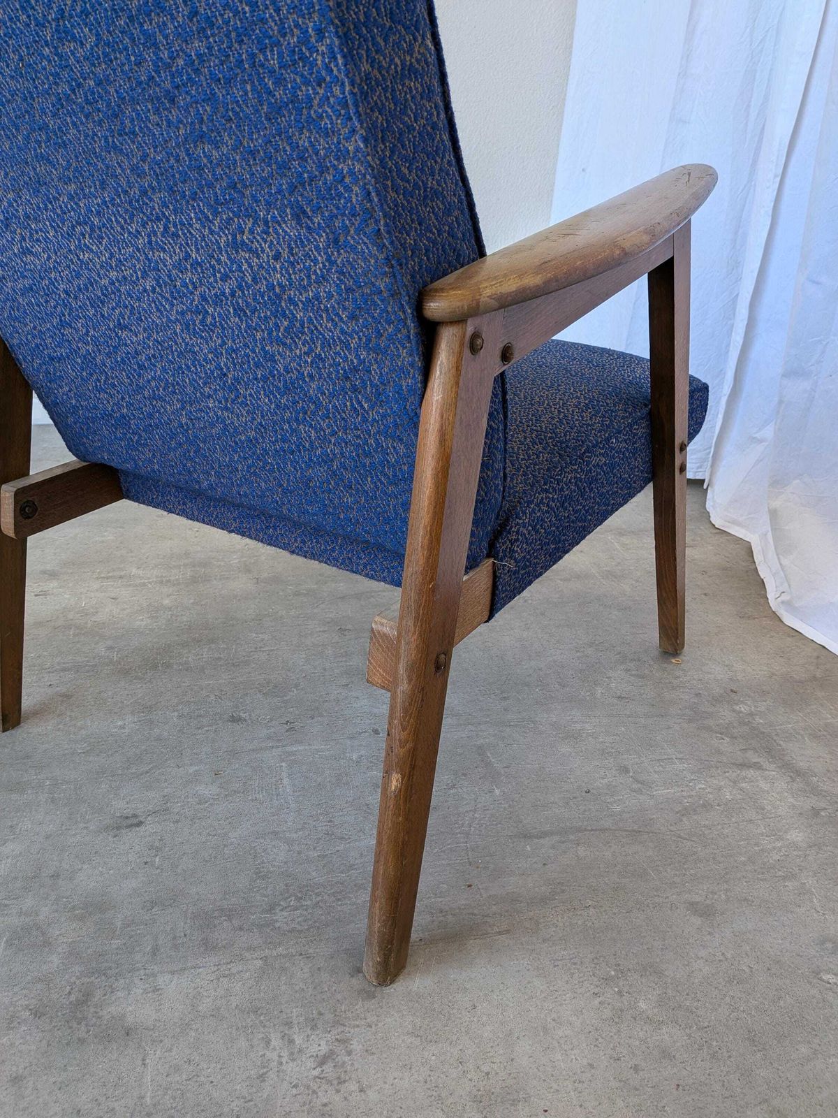 photo buy Vintage Royal Blue Armchair: Mid Century Modern Lounge Chair