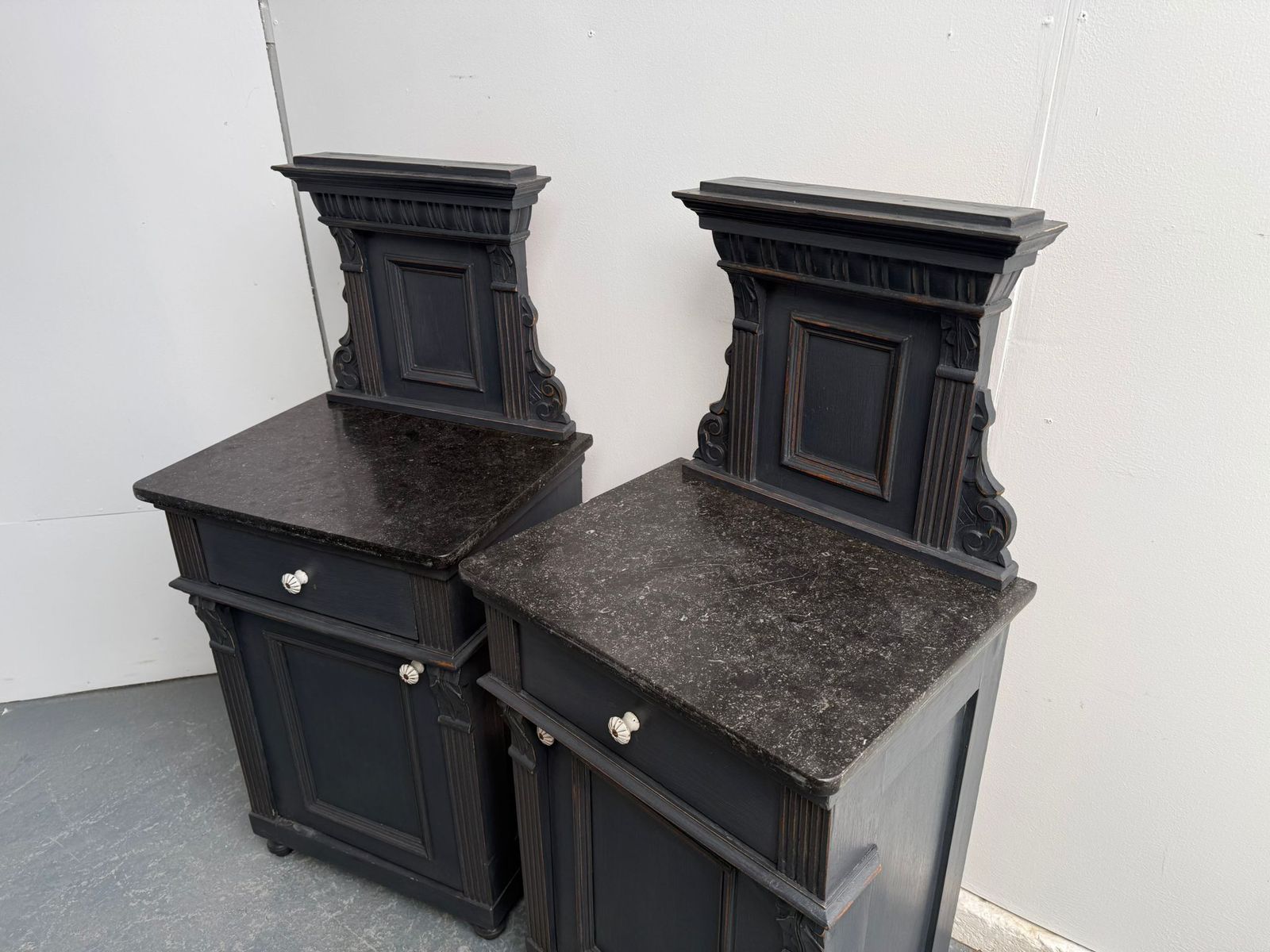 A Lovely Pair Of Original Hungarian Antique Oak & Pine Marble Bedside Cabinets photo furniture