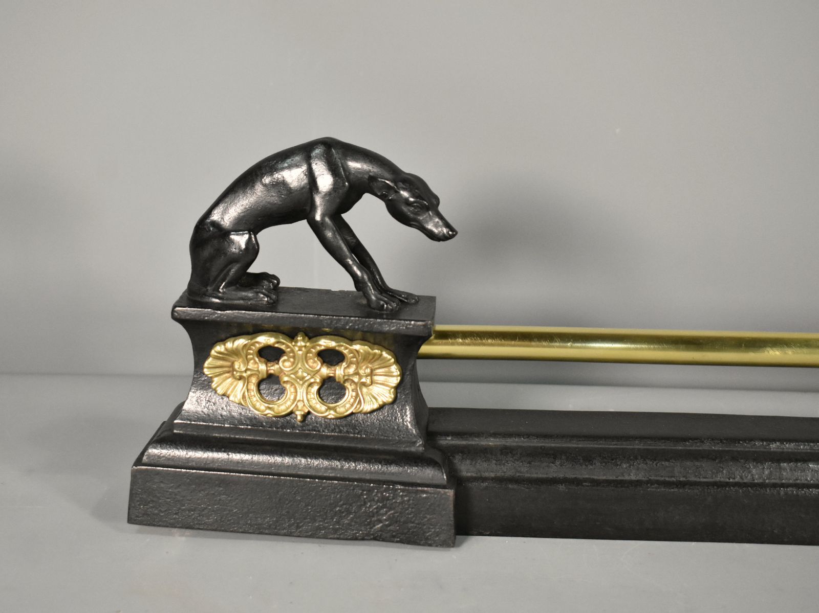 French Antique Fireplace Fender With Greyhounds In Bronze – 19th Century photo furniture