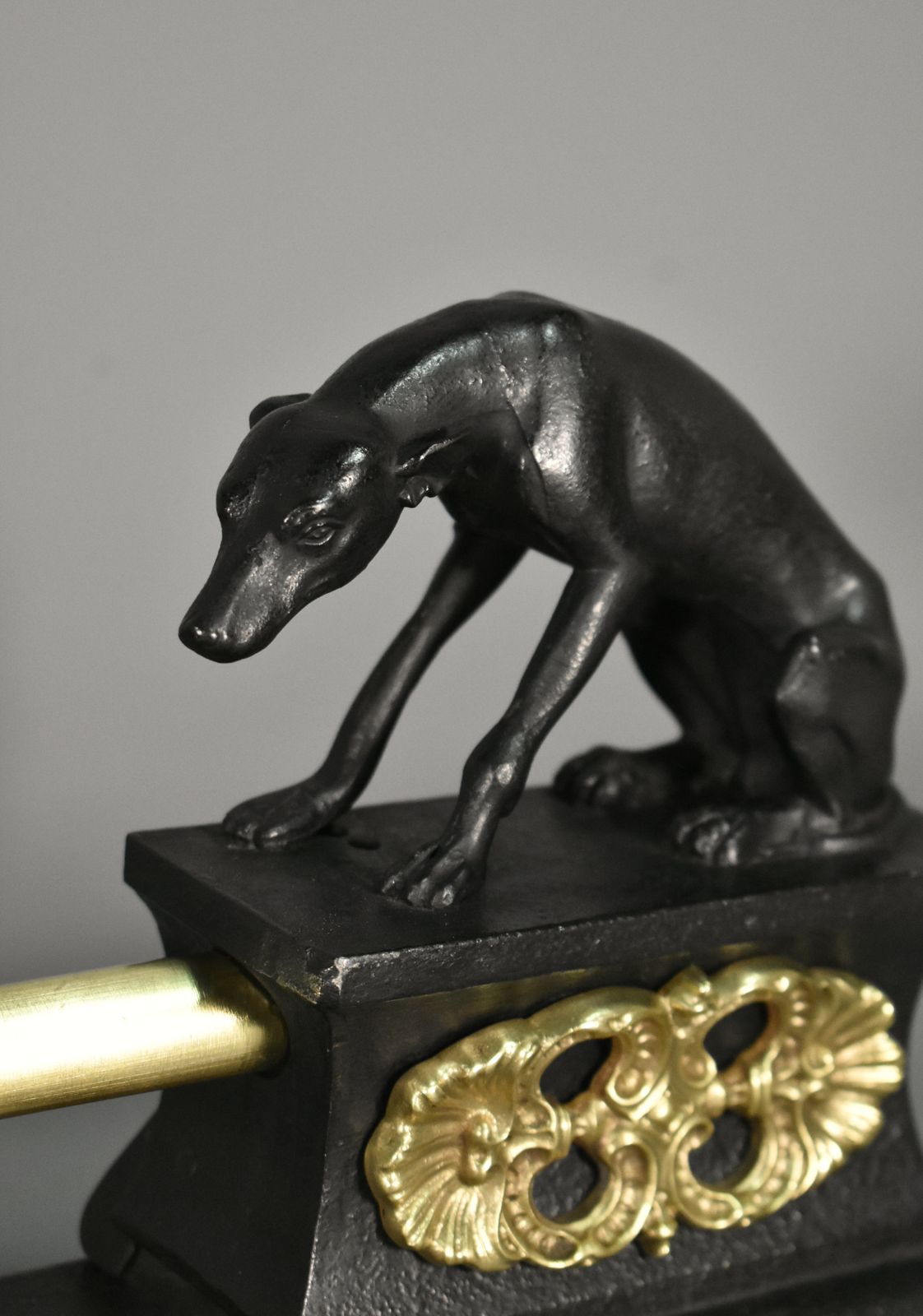 photo for sale French Antique Fireplace Fender With Greyhounds In Bronze – 19th Century