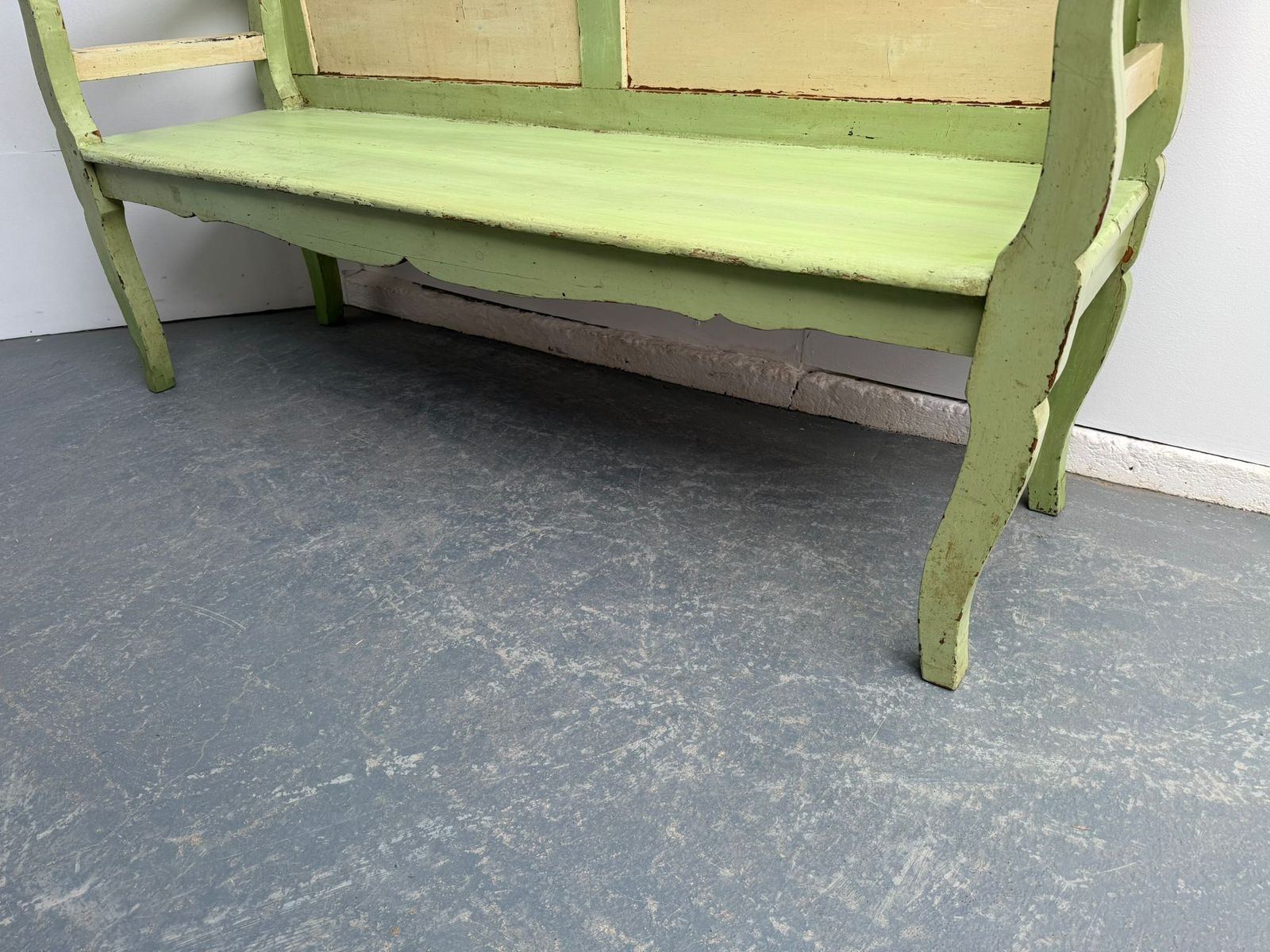 Genuine Victorian Pine Hungarian 3 Seater Painted Cream & Green Box Settle photo furniture