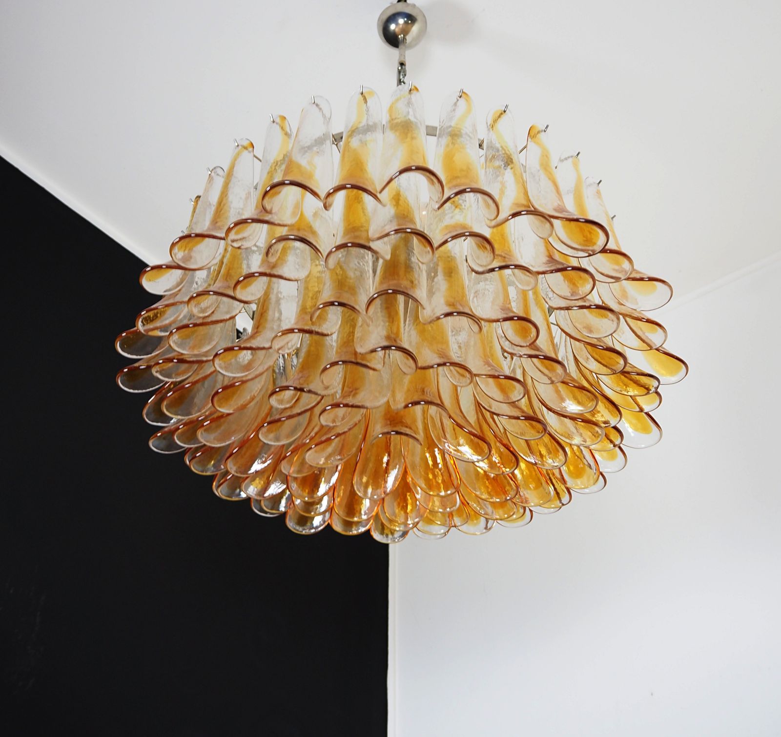 Large Murano Glass Chandelier  101 Amber Transparent Glass Petal photo for sale