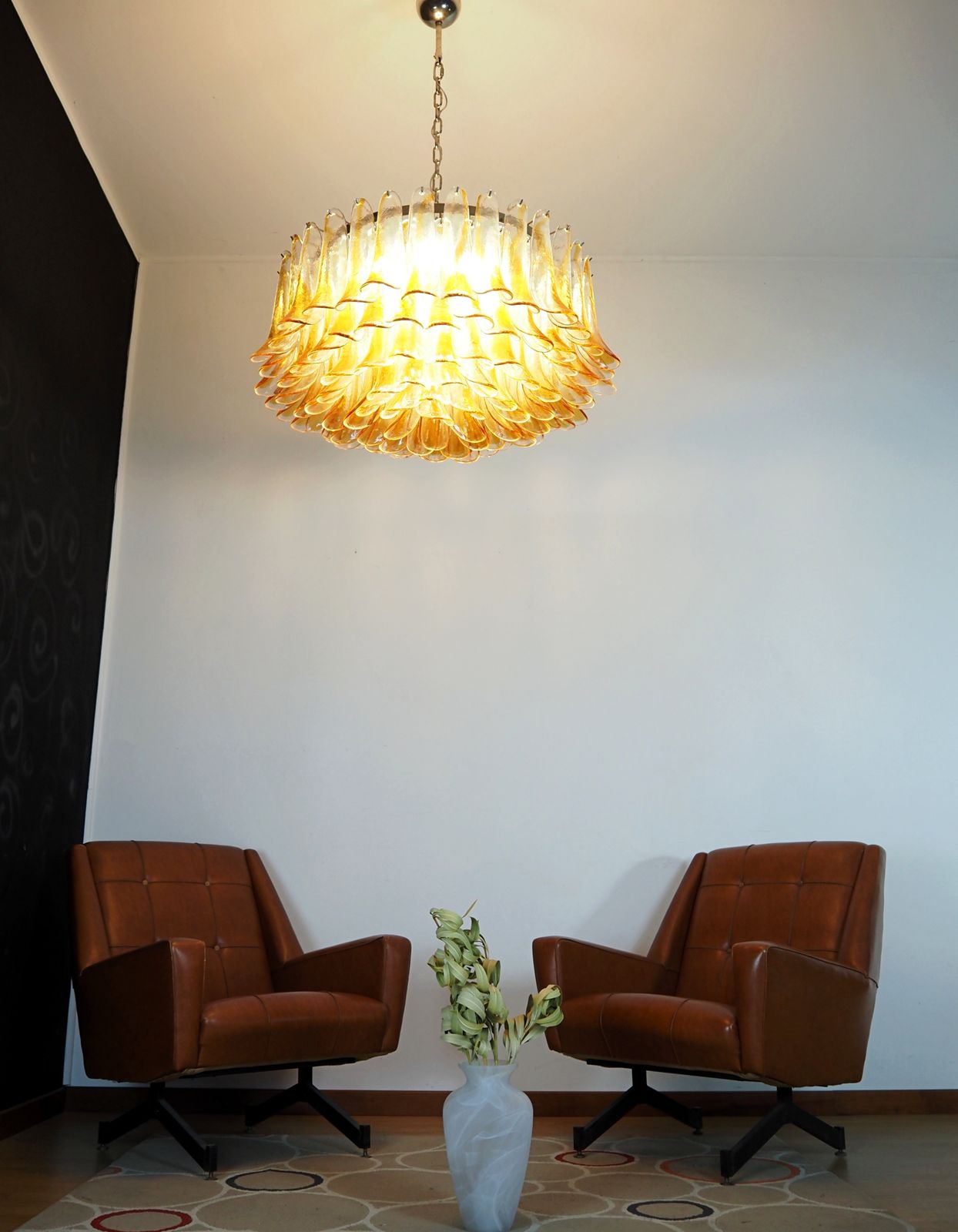 2415.0 Large Murano Glass Chandelier  101 Amber Transparent Glass Petal photo