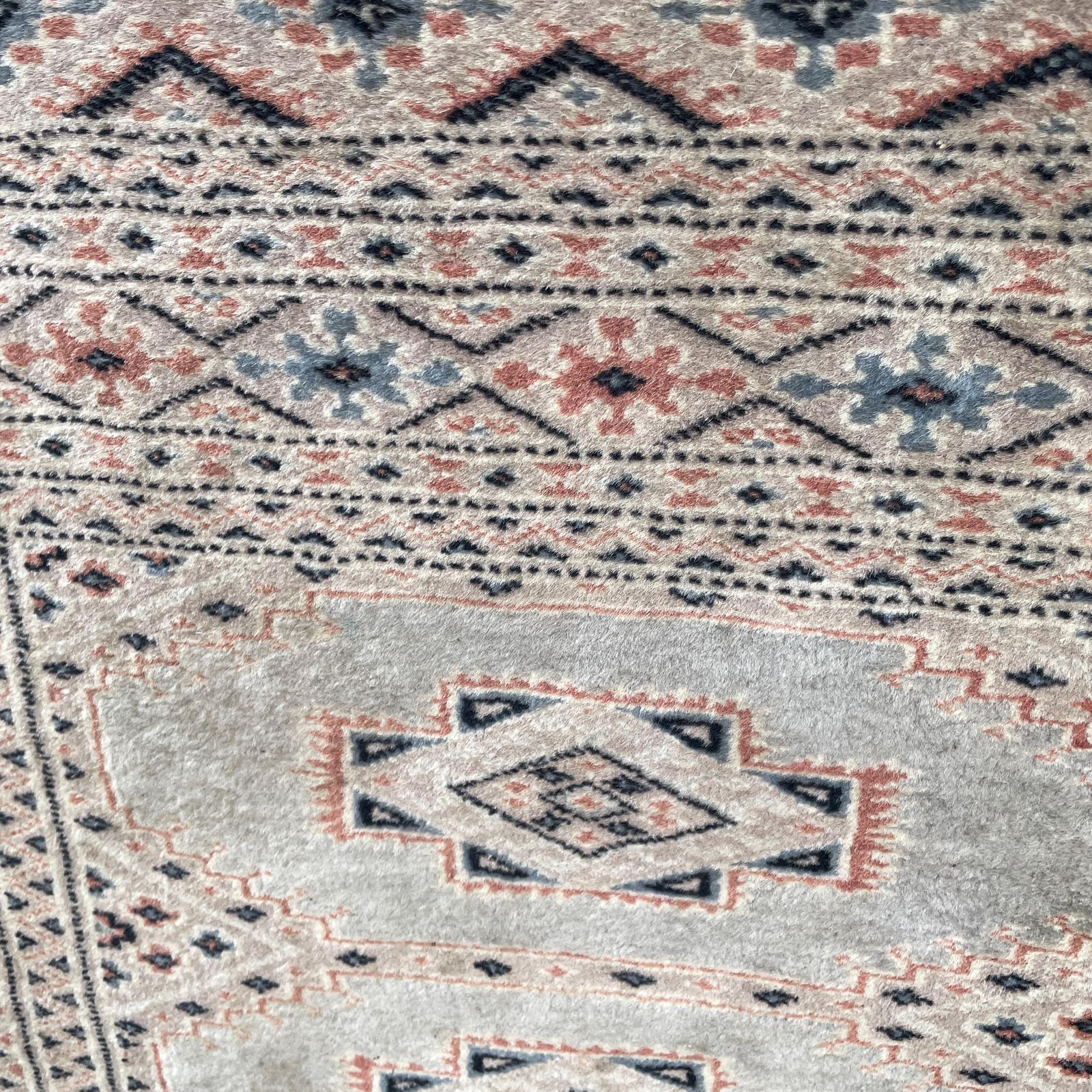 Cream Bokhara Rug Hand Knotted Wool Geometric Pattern Runner Carpet Vintage Middle Eastern Pale Muted Tones photo 175.0