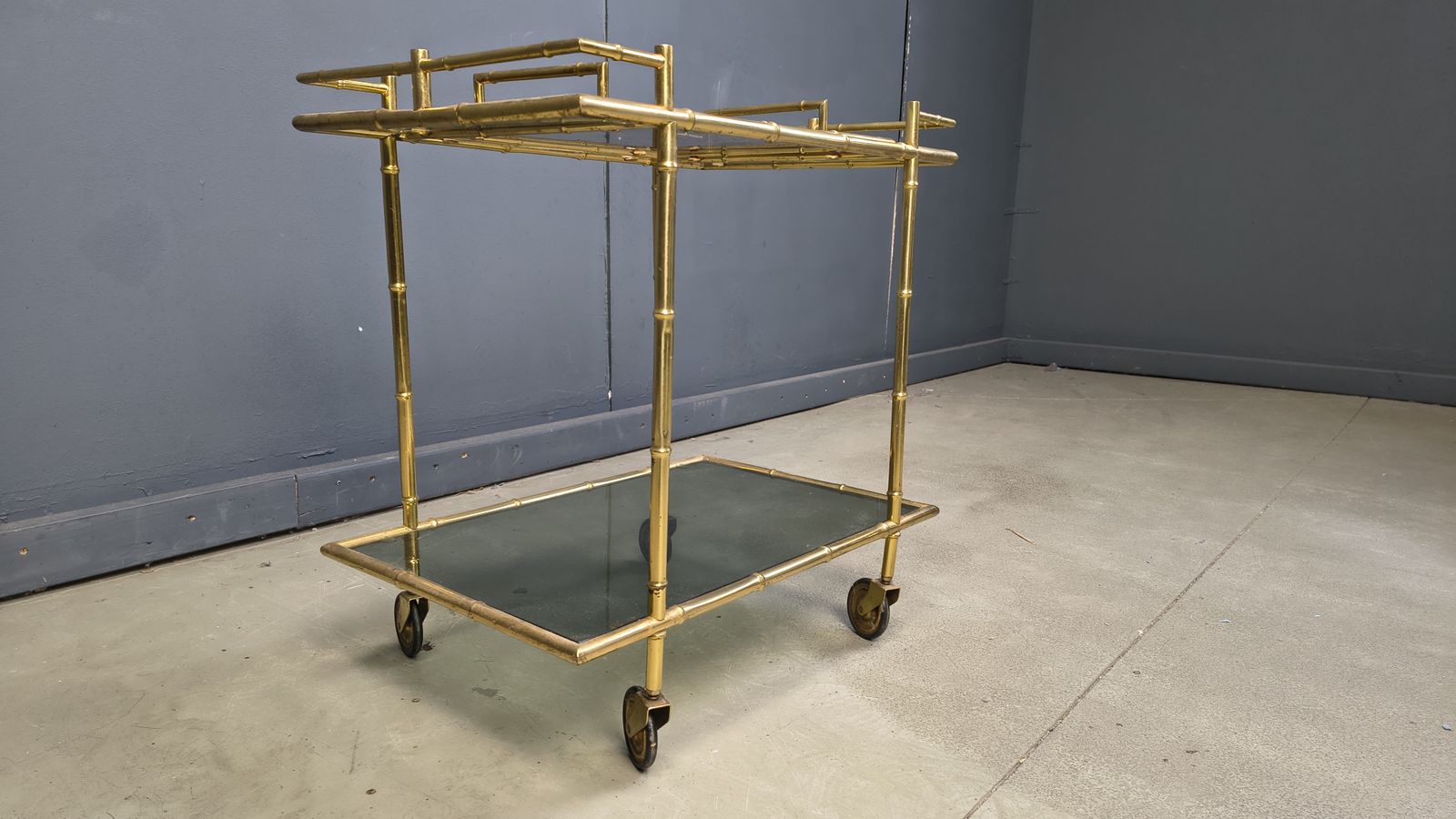 Vintage Brass Faux Bamboo Serving Cart, 1960s photo 650.0