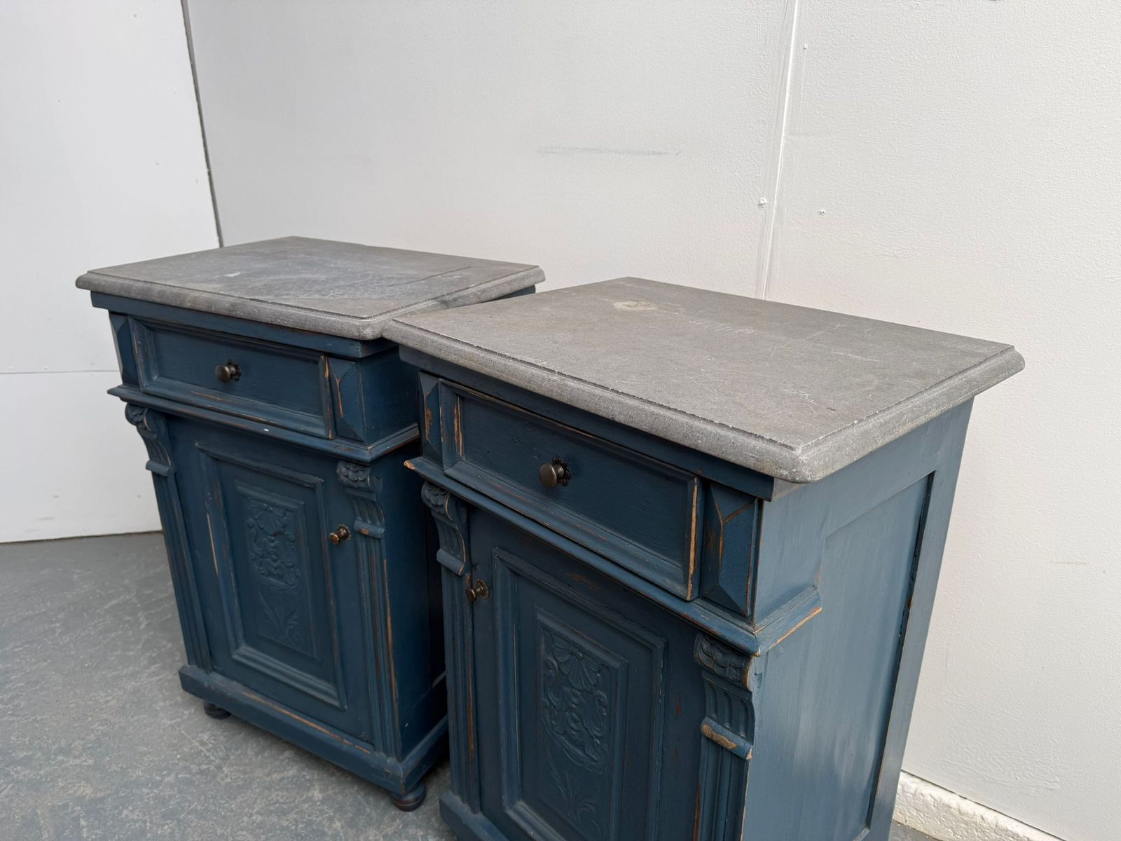 A Genuine Pair Of Original Hungarian Antique Pine & Oak Marble Bedside Cabinets photo for sale