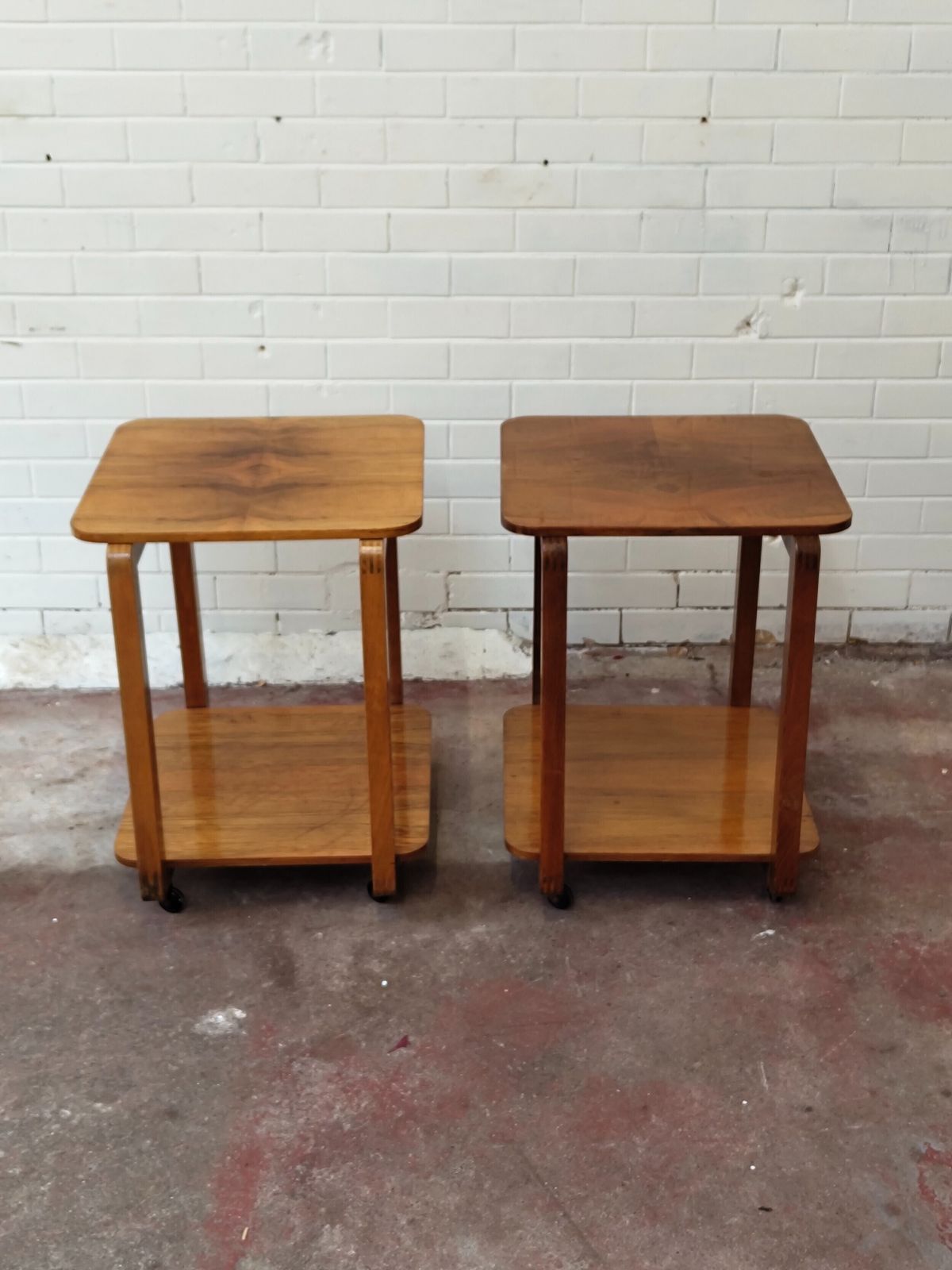 Pair Of Burr Walnut Pure Art Deco Lamp Bedside Tables