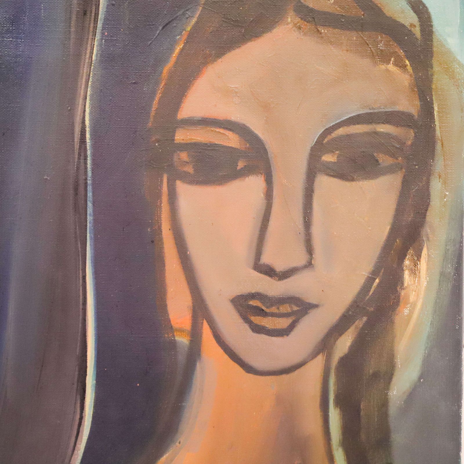 Swedish Mid 20th C Oil On Canvas ~ “Girl With A Jug Of Flowers” By Josef José, C.1960s photo vinterior
