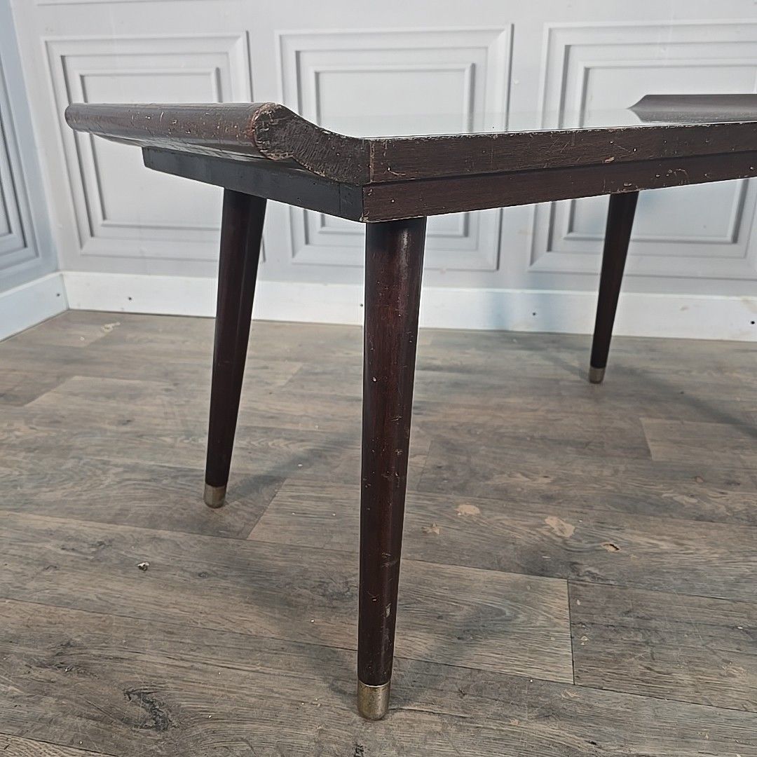 Vintage Oriental Coffee Table Carved Panel Glass Top Hardwood Chinese Retro photo for sale