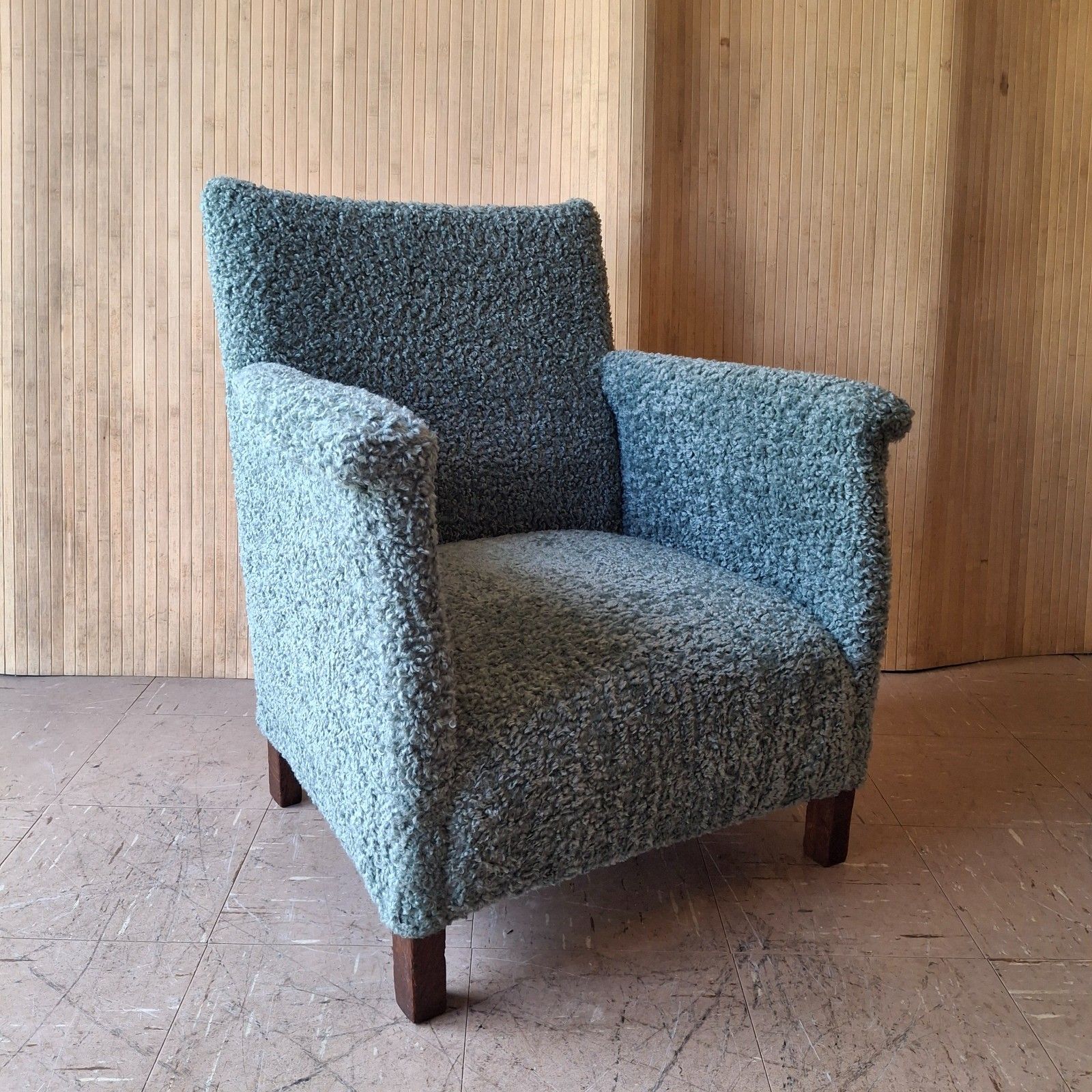 Furniture Fab Vintage Antique Low Nursing Easy Chair Fireside Armchair Blue Grey Boucle photo
