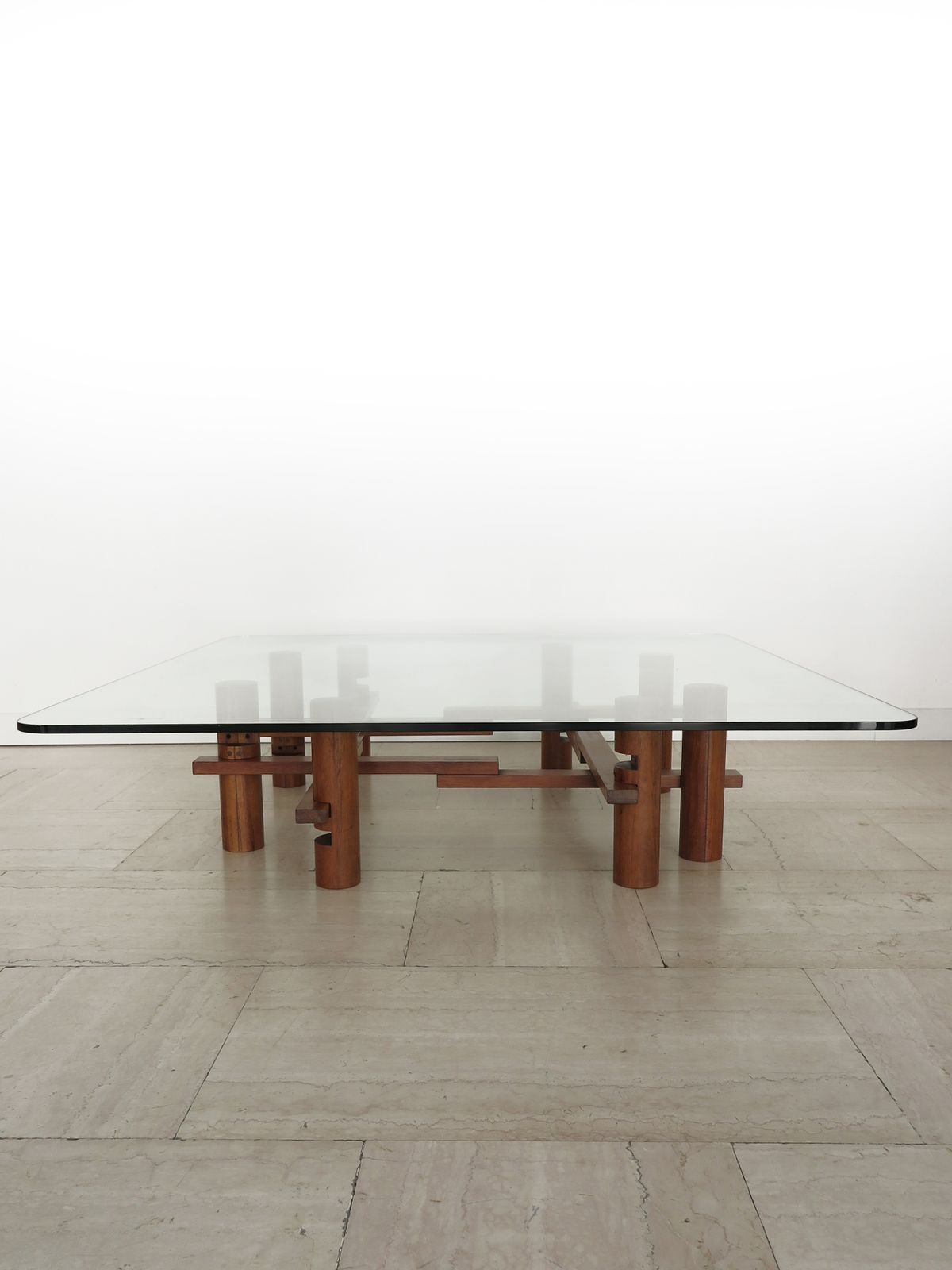 Theodore Waddell For Bernini Midcentury Glass Wood Coffe Table Italy 1970s