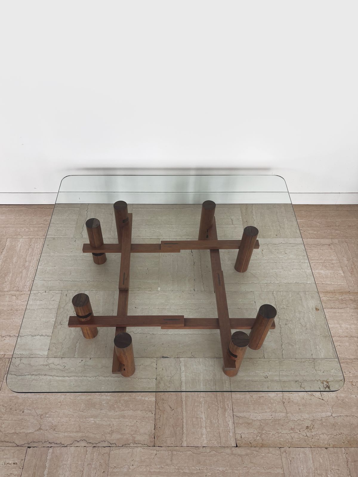 Theodore Waddell For Bernini Midcentury Glass Wood Coffe Table Italy 1970s photo for sale