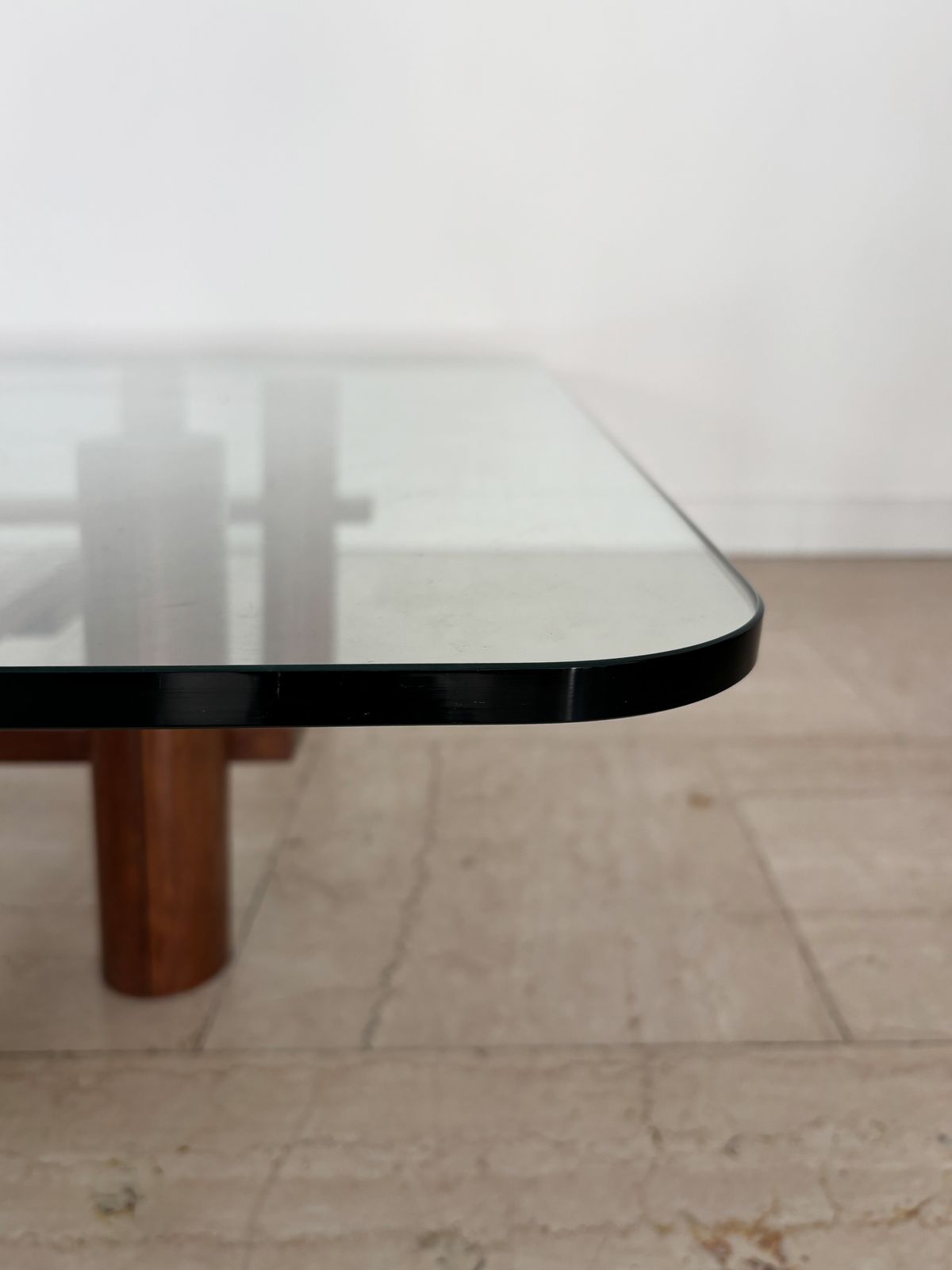 Theodore Waddell For Bernini Midcentury Glass Wood Coffe Table Italy 1970s photo buy