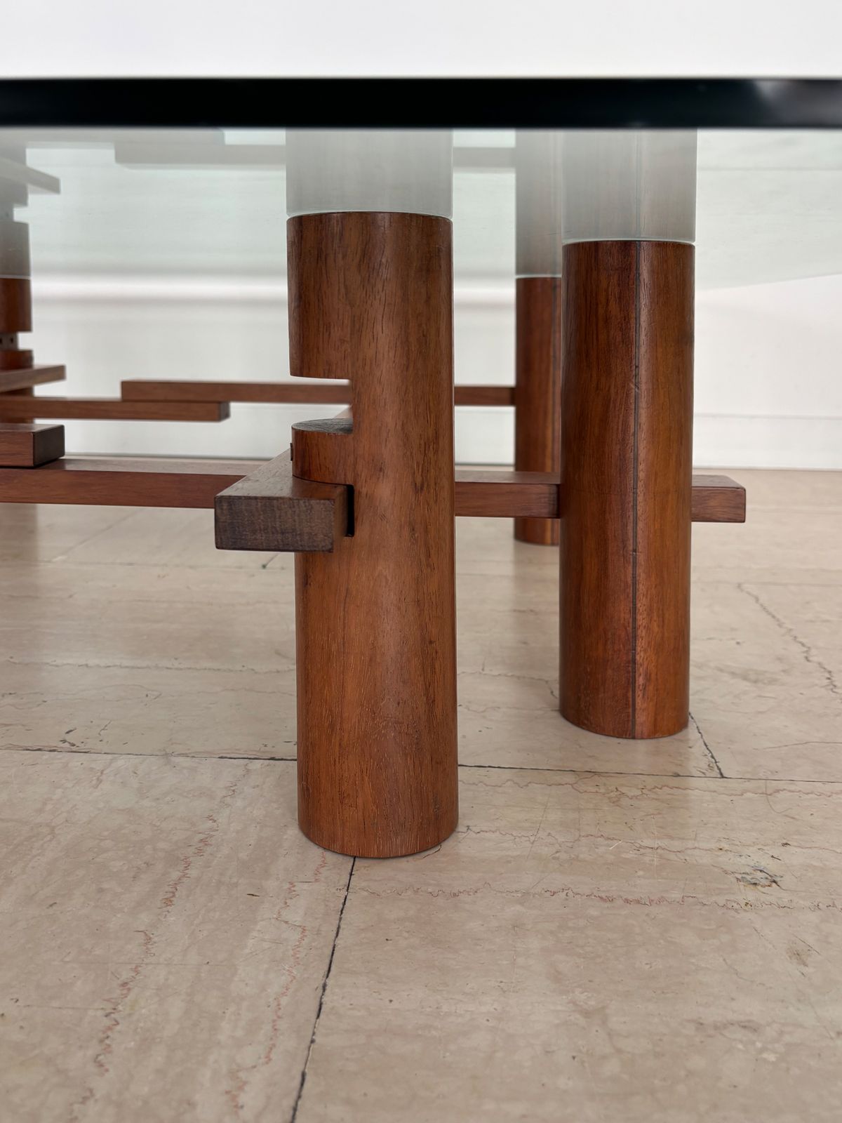 photo furniture Theodore Waddell For Bernini Midcentury Glass Wood Coffe Table Italy 1970s