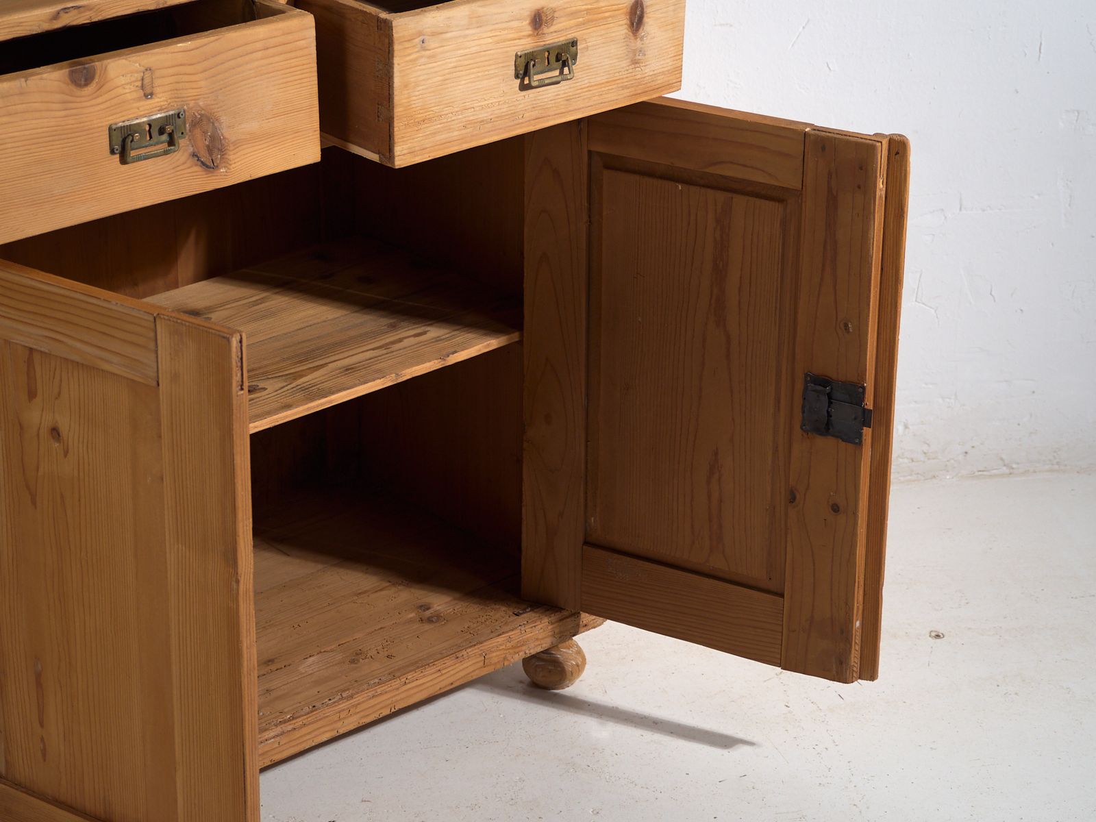 Antique Pine Kitchen Dresser – Rustic European Cupboard With Shelves – Circa 1940 photo for sale