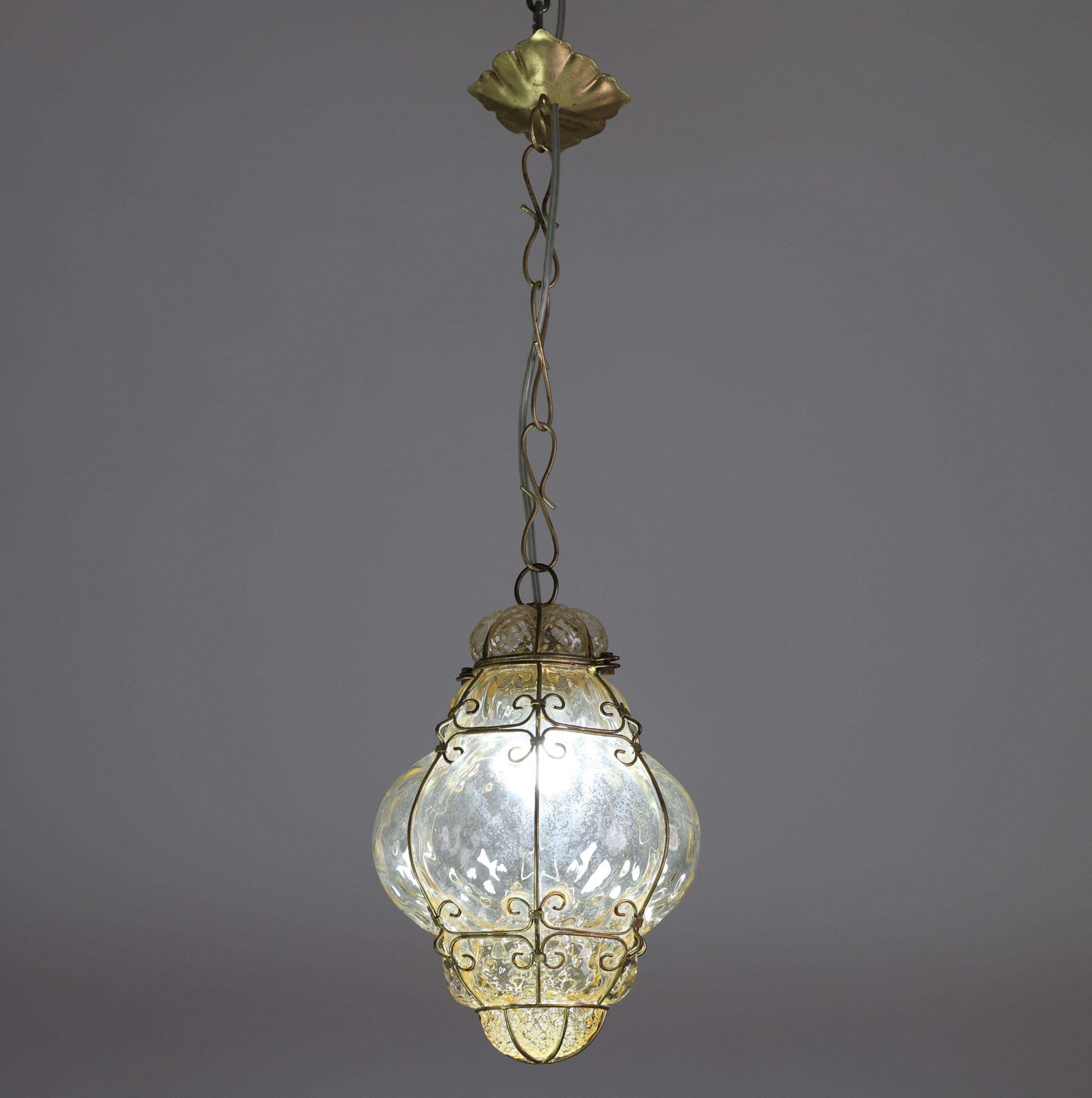 Set Of 2 Wonderful Amber Vintage Venetian Lantern, Murano Glass, Italy, 1950s photo Lighting