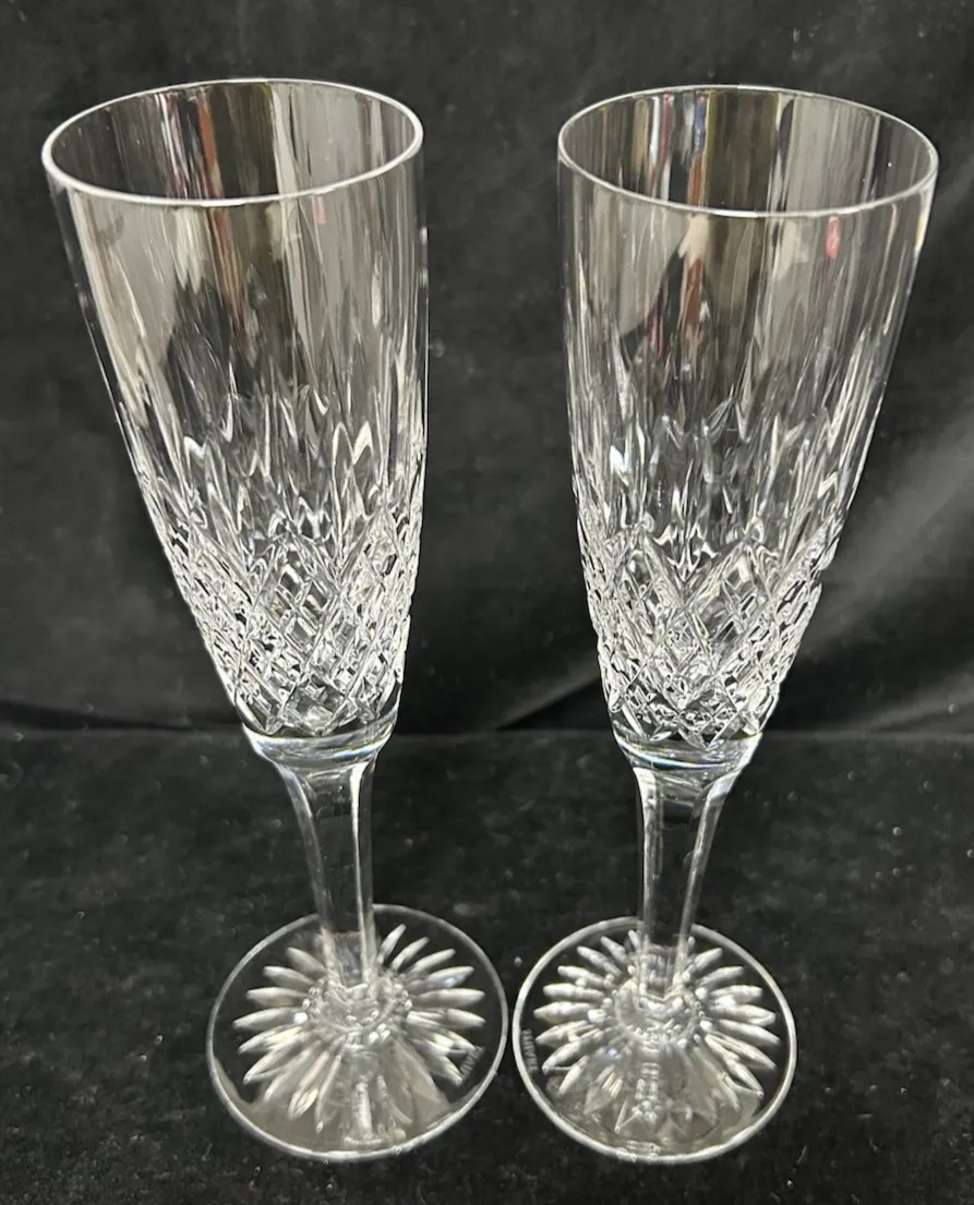 Stuart Crystal  Shaftesbury  Pair Champagne Flutes Glasses 21cm photo for sale