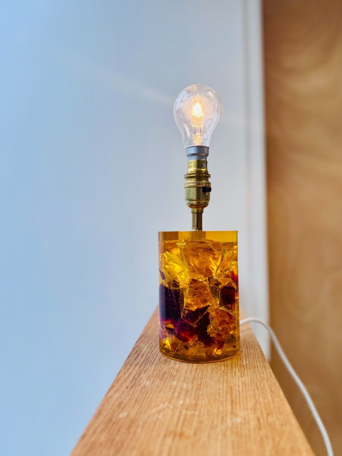 1960’s Amber Shattaline Lamp, Rewired & Pat Tested (Shade Not Included) photo vintage