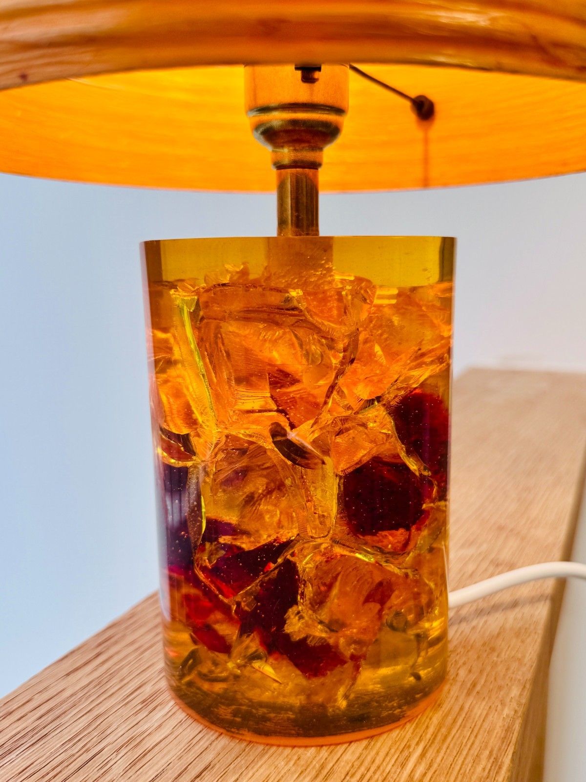 photo vinterior 1960’s Amber Shattaline Lamp, Rewired & Pat Tested (Shade Not Included)