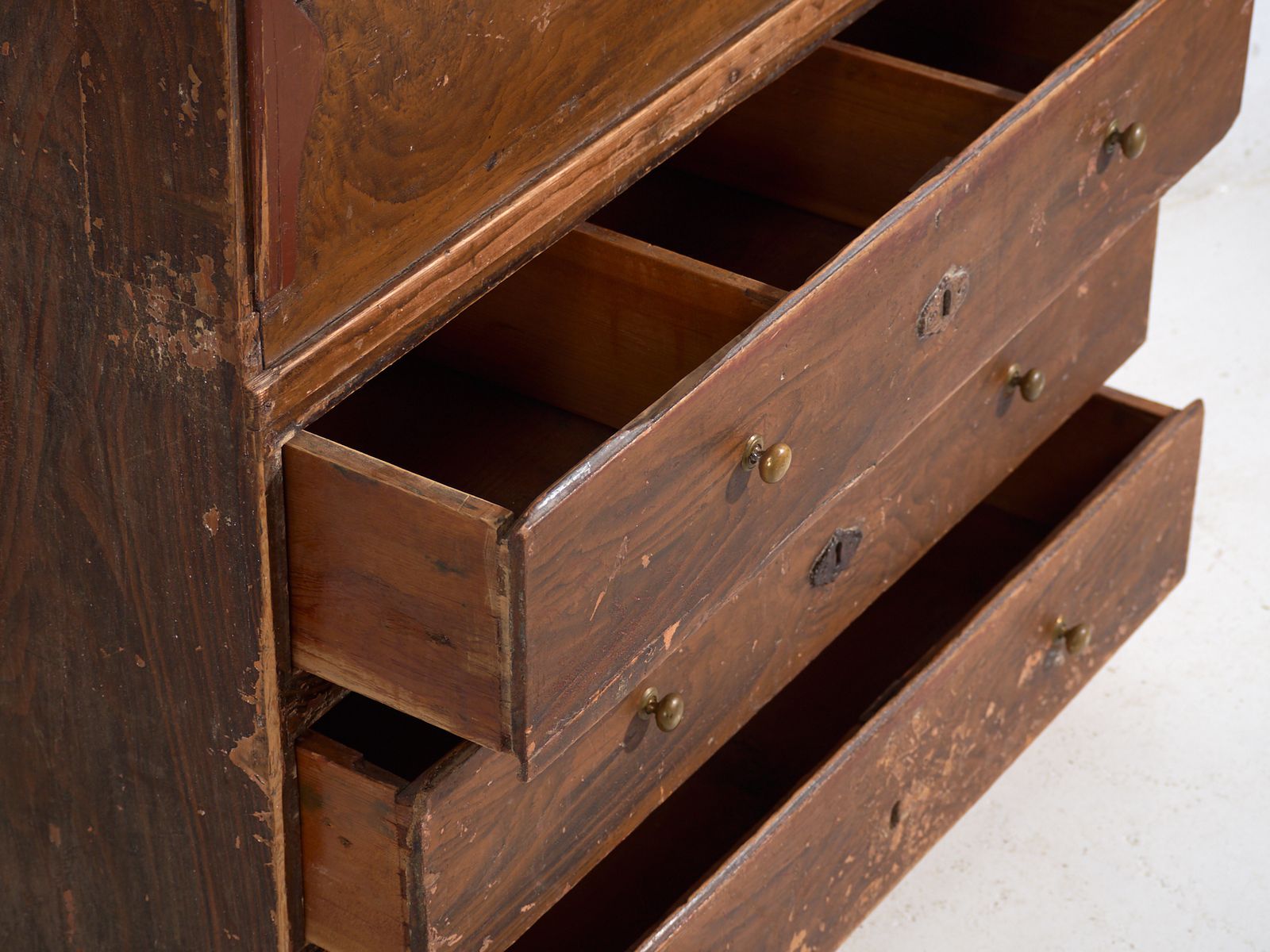 Antique Pine Bureau Chest – Rustic European Drop Front Secretary Dresser – Circa 1900 photo vinterior