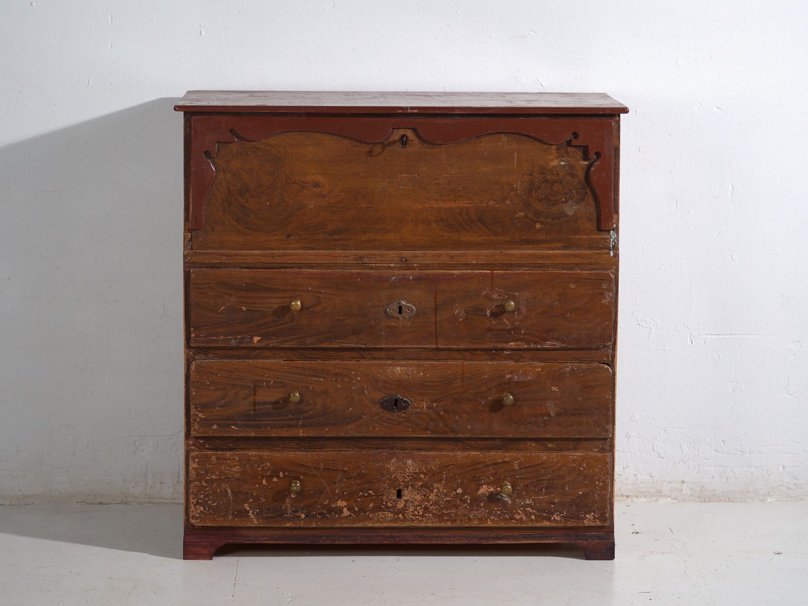 photo furniture Antique Pine Bureau Chest – Rustic European Drop Front Secretary Dresser – Circa 1900