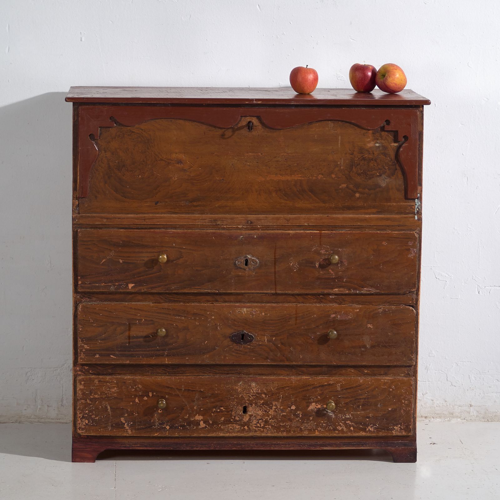 1611.0 Antique Pine Bureau Chest – Rustic European Drop Front Secretary Dresser – Circa 1900 photo