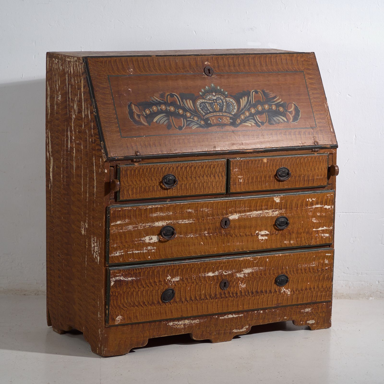 Antique Swedish Painted Slant Front Desk – Scandinavian Folk Bureau – Year 1783
