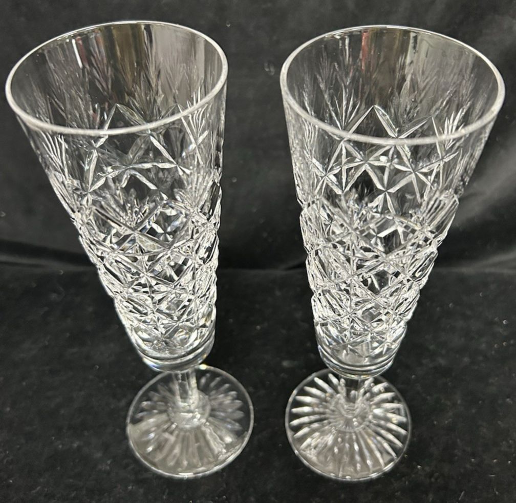 Stuart Crystal  Westbury  Pair Champagne Flutes Glasses 21cm photo furniture