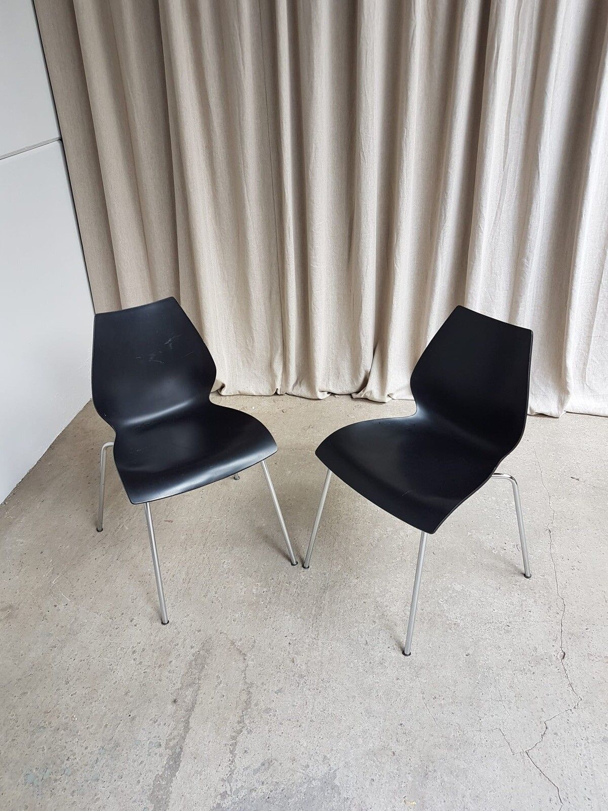 Vtg Mid Century Style Italian Chrome Set Of 2 Maul Dining Chairs By Kartell R167 photo Furniture