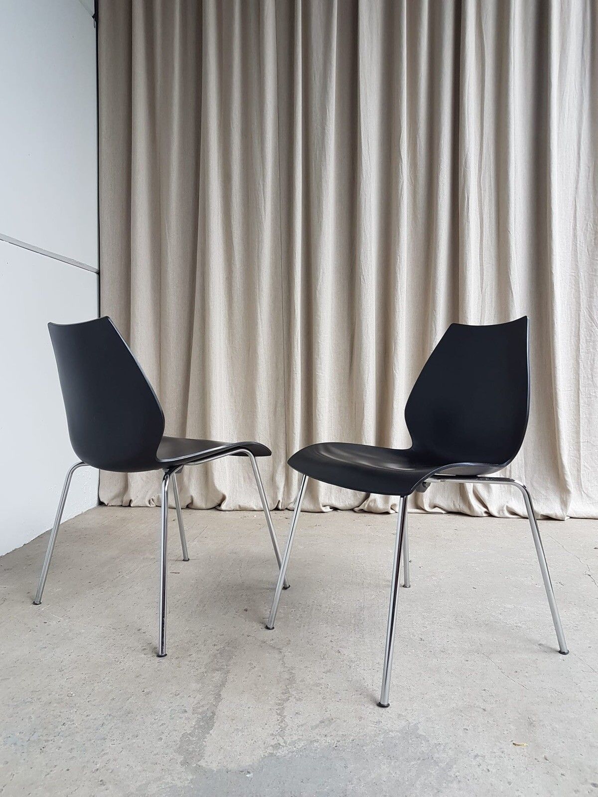 Vtg Mid Century Style Italian Chrome Set Of 2 Maul Dining Chairs By Kartell R167 photo vinterior