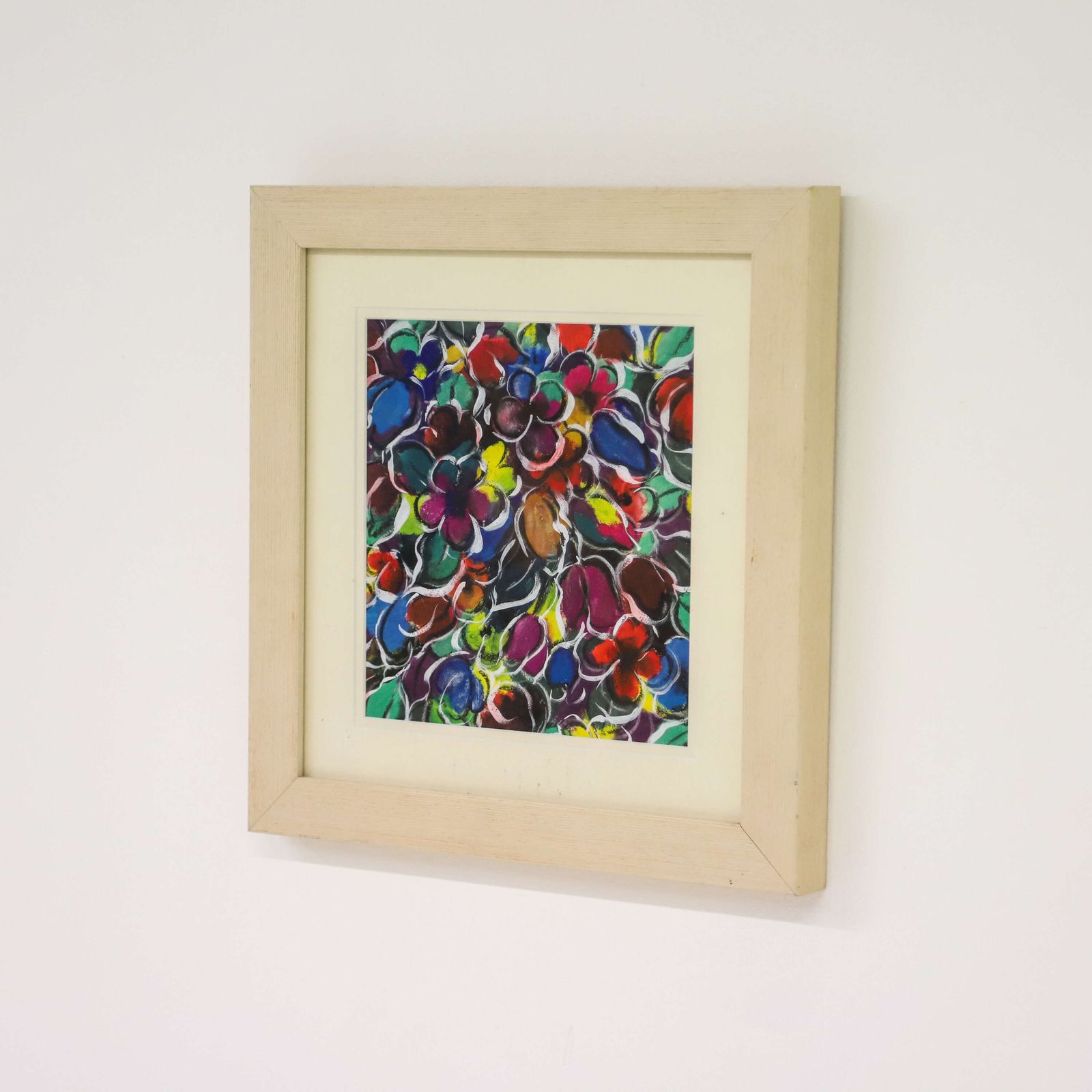 Vibrant Abstract Floral Painting   Contemporary Mixed‑Media Artwork In Frame photo for sale