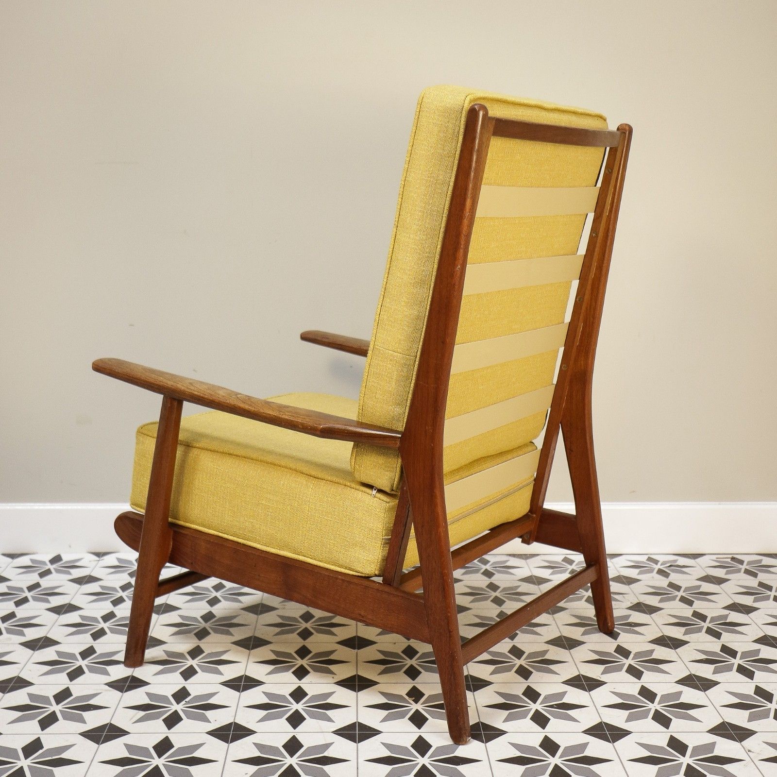 Teak Mid Century Retro Danish Style Fireside Arm Chair  Yellow Newly Upholstered photo for sale