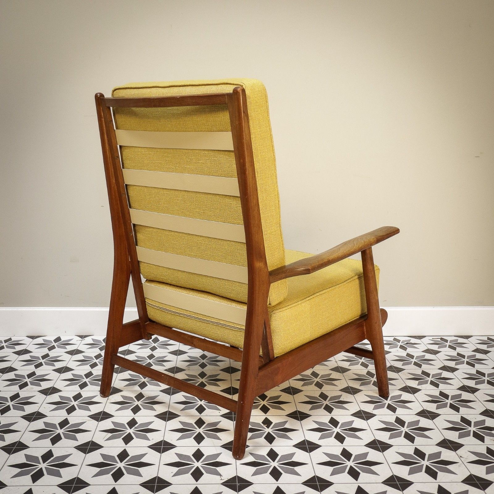 Teak Mid Century Retro Danish Style Fireside Arm Chair  Yellow Newly Upholstered photo Furniture