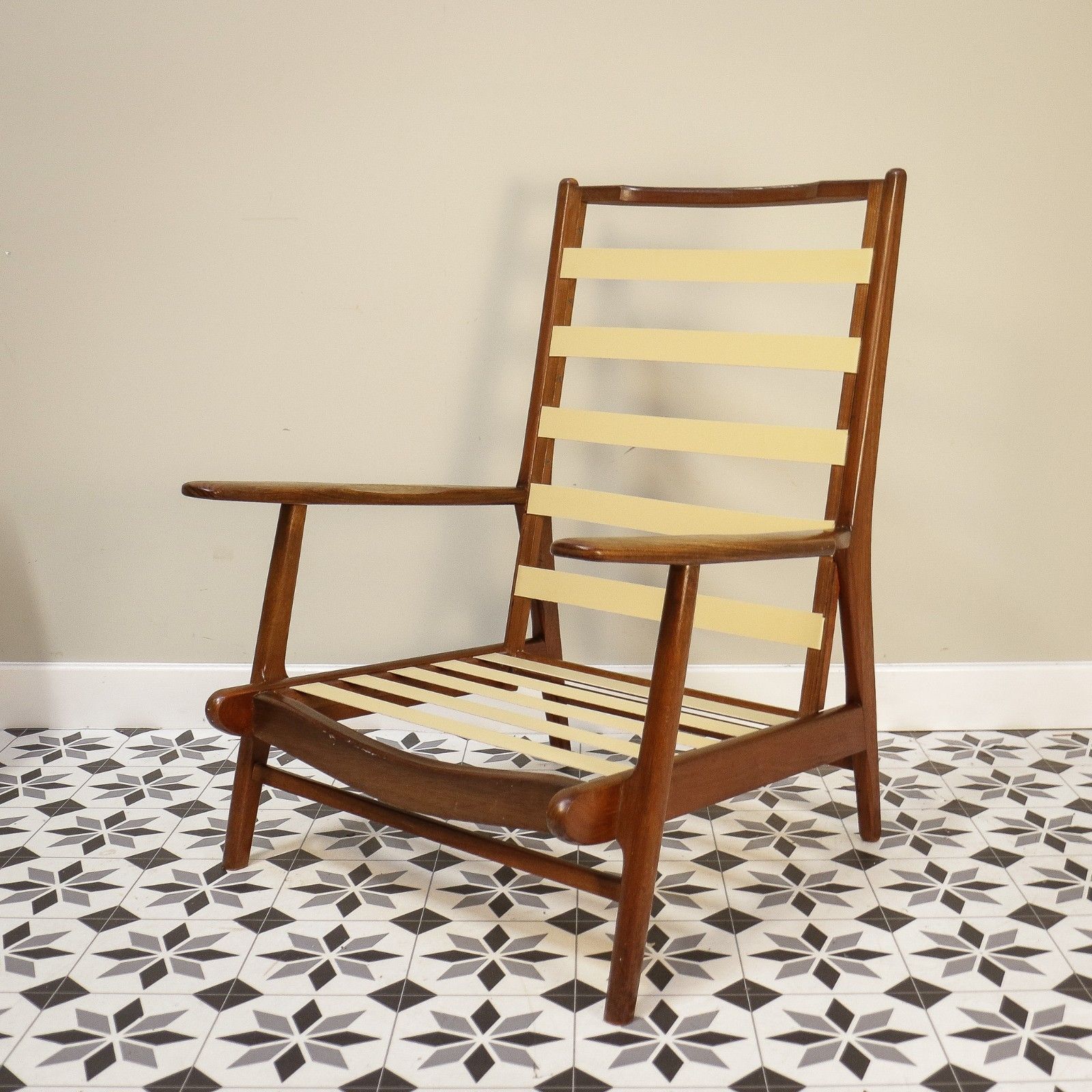 photo for sale Teak Mid Century Retro Danish Style Fireside Arm Chair  Yellow Newly Upholstered