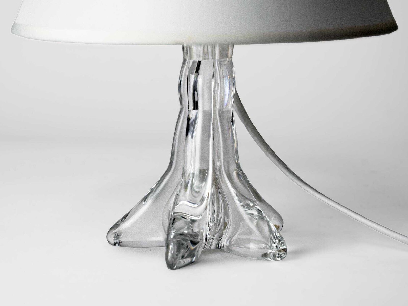 1950s   1960s Vintage French Clear Glass Table Lamp With White Lampshade   Mid Century Modern Lighting photo buy