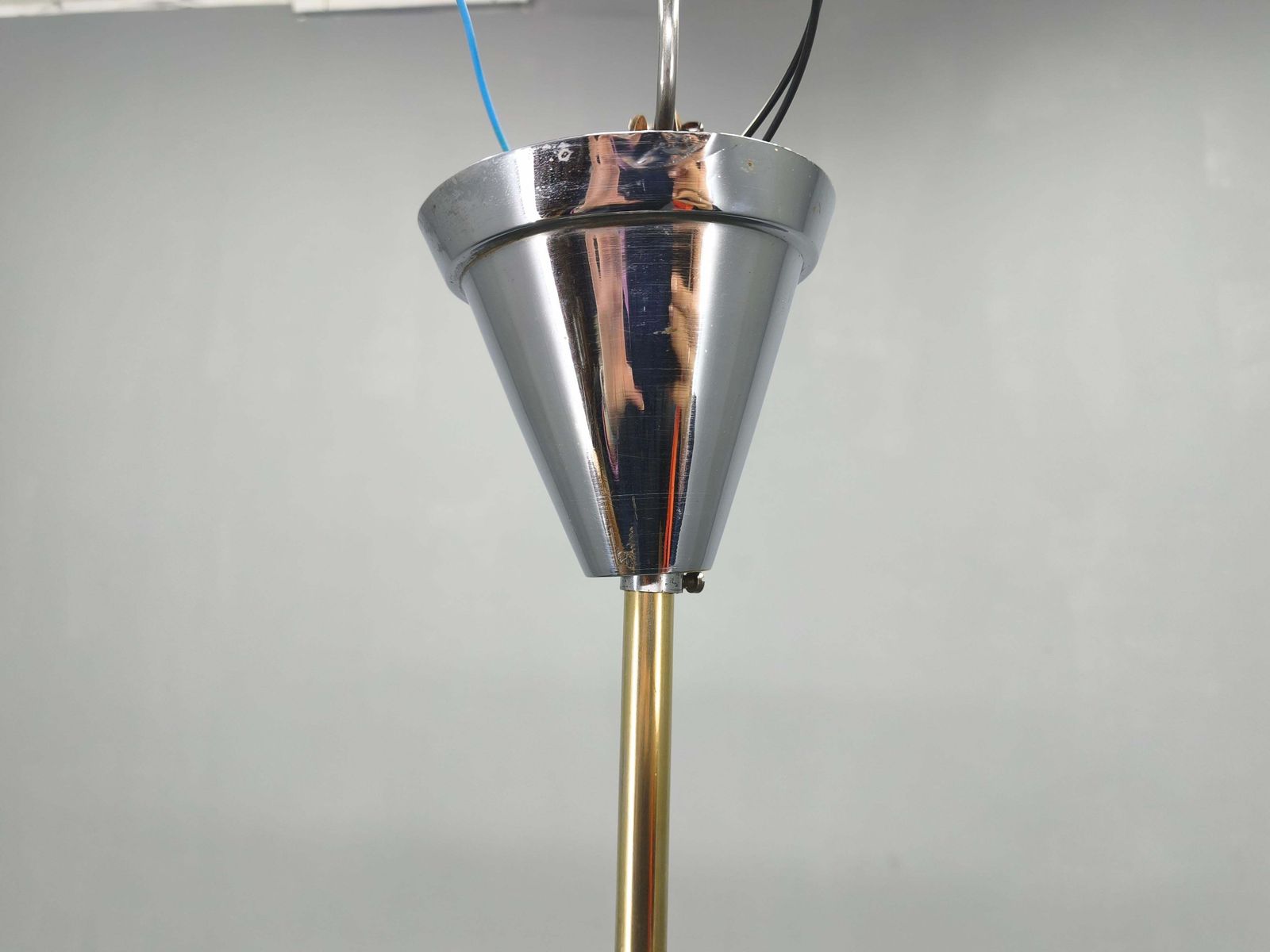 photo for sale Art Deco Chandelier, Marble Glass, Brass & Chrome, 1930s