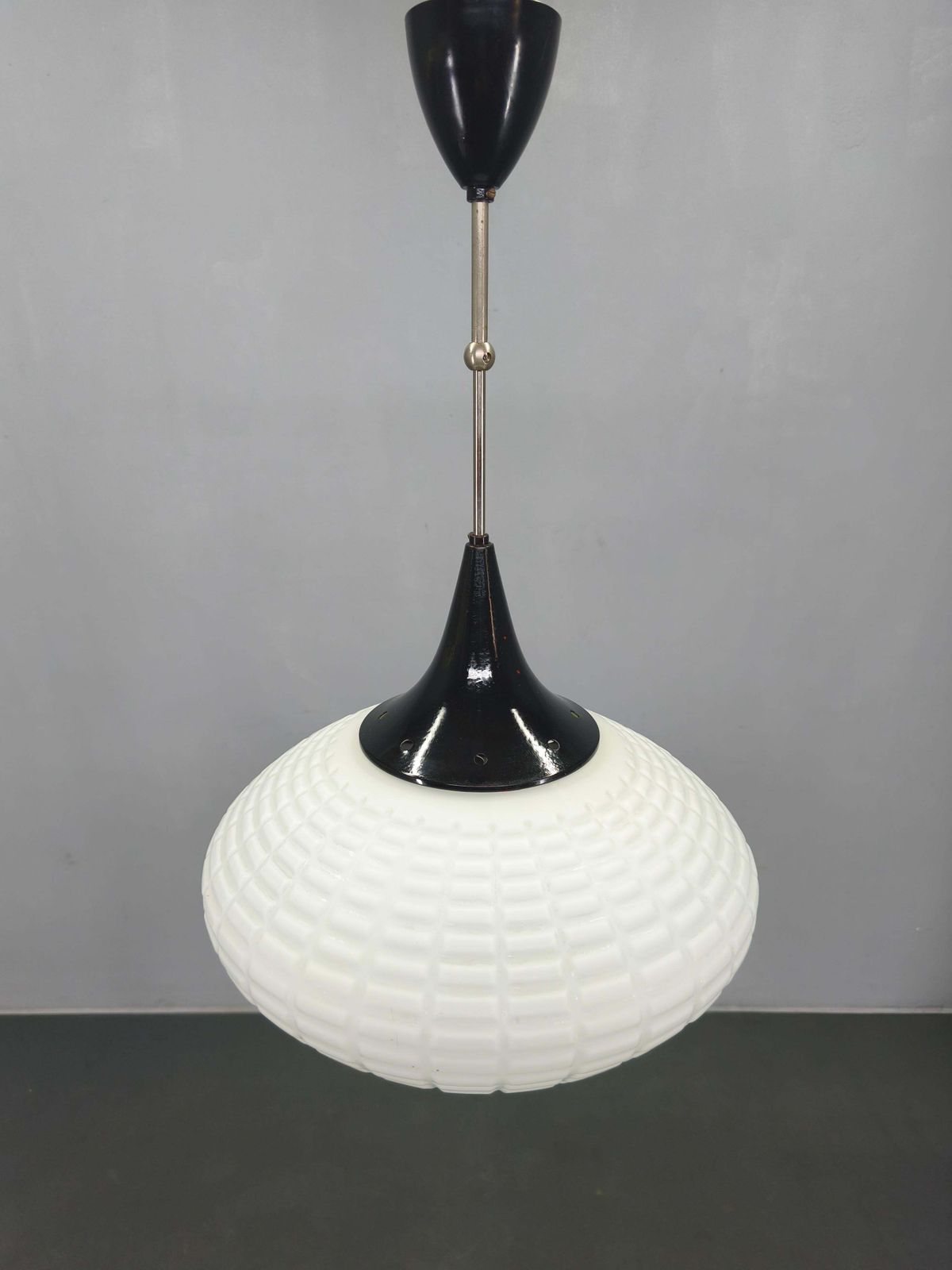 Adjustable Czech Pendant Light, Opaline Glass, 1970s photo for sale