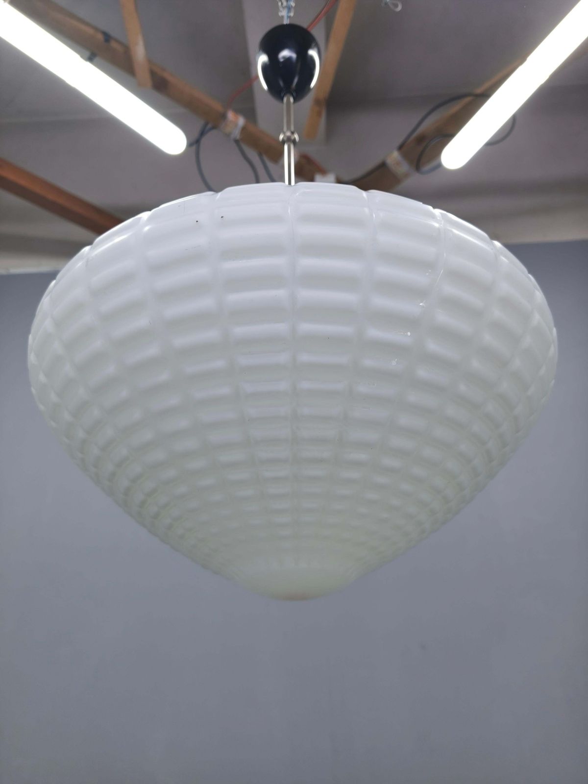 Adjustable Czech Pendant Light, Opaline Glass, 1970s photo 679.0
