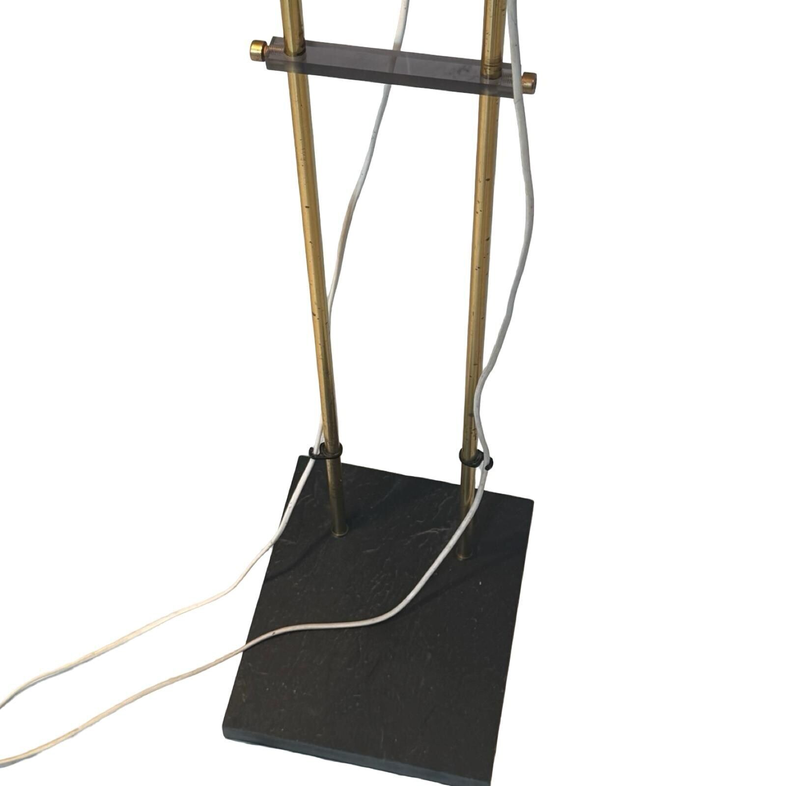 Carl Thore   Floor Lamp   Double Armed   Natural Stone Base, Brass Uprights   Ca. 1970's   Denmark photo for sale